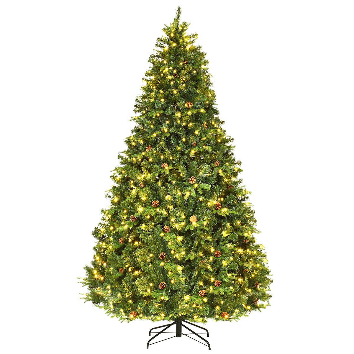 COSTWAY Árbol de Navidad Artificial Verde 240cm, Arbol de Navidad con 600 Luces Incorporadas Soporte de Metal, 81 Conos de Pino, PVC y PE, Arvore de Natal Hogar Fiesta Interior (240CM)