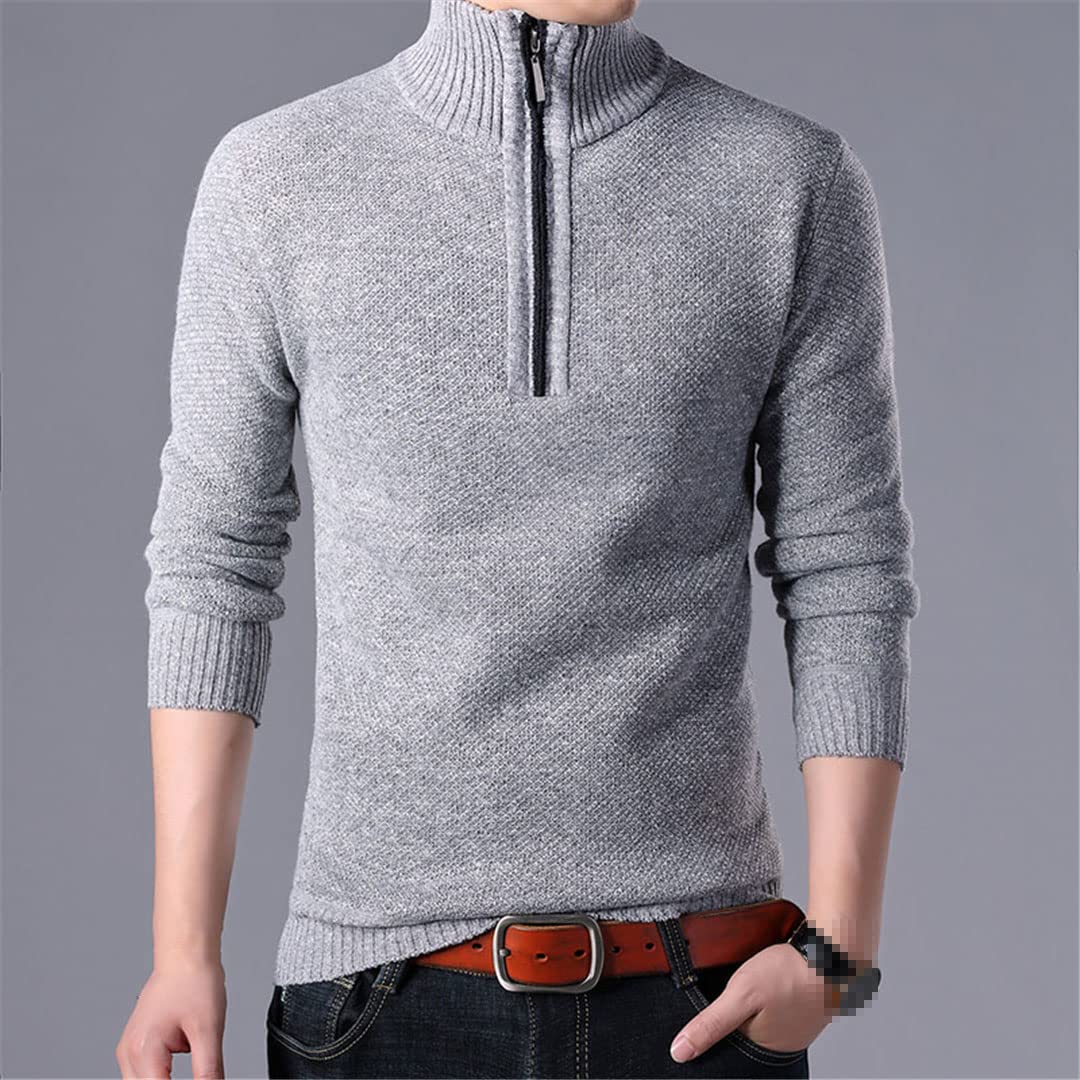 Maglione da uomo a collo alto solido casual slim fit pullover mezza cerniera spessa maglione lavorato a maglia, Blu, M