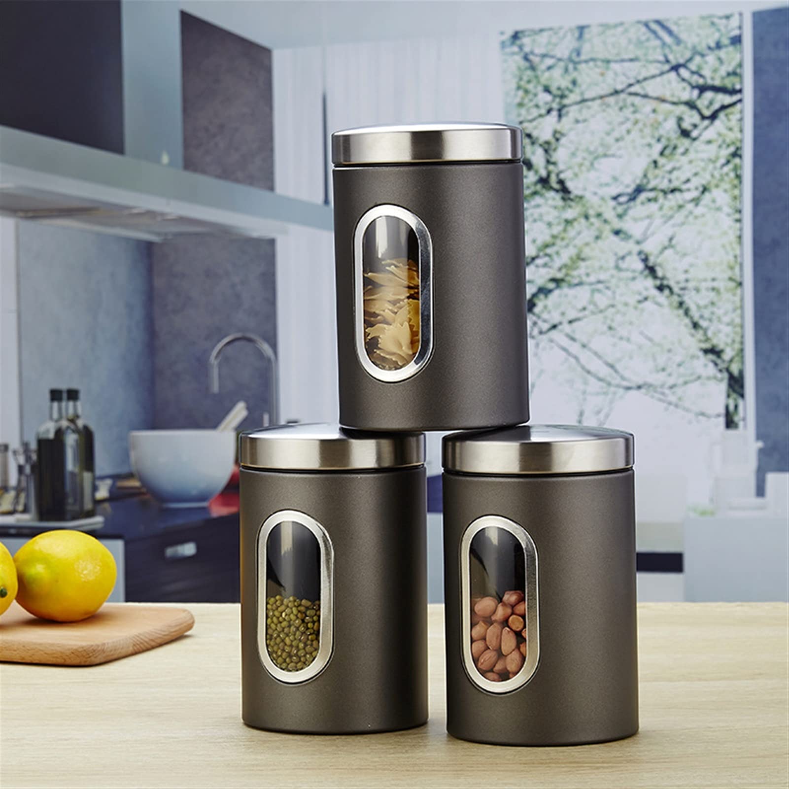 Vorratsgläser 3 stücke Edelstahl Küche Aufbewahrungsgläser Kaffee Tee Snack Aufbewahrungsbox Zucker Lagerung Küchenwerkzeuge Kaffeebehälter