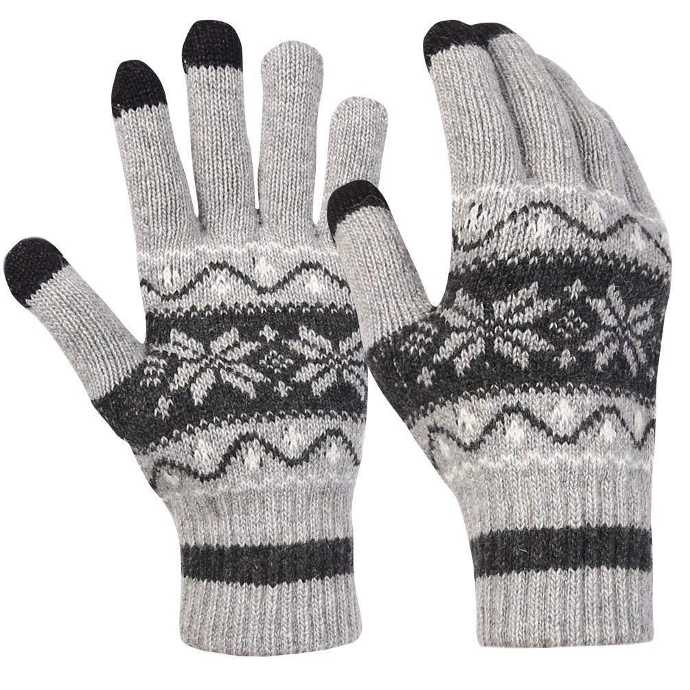 NovawoUnisex Knitted Snowflake Smart Phone Touch Screen Gloves Full Finger Mittens
