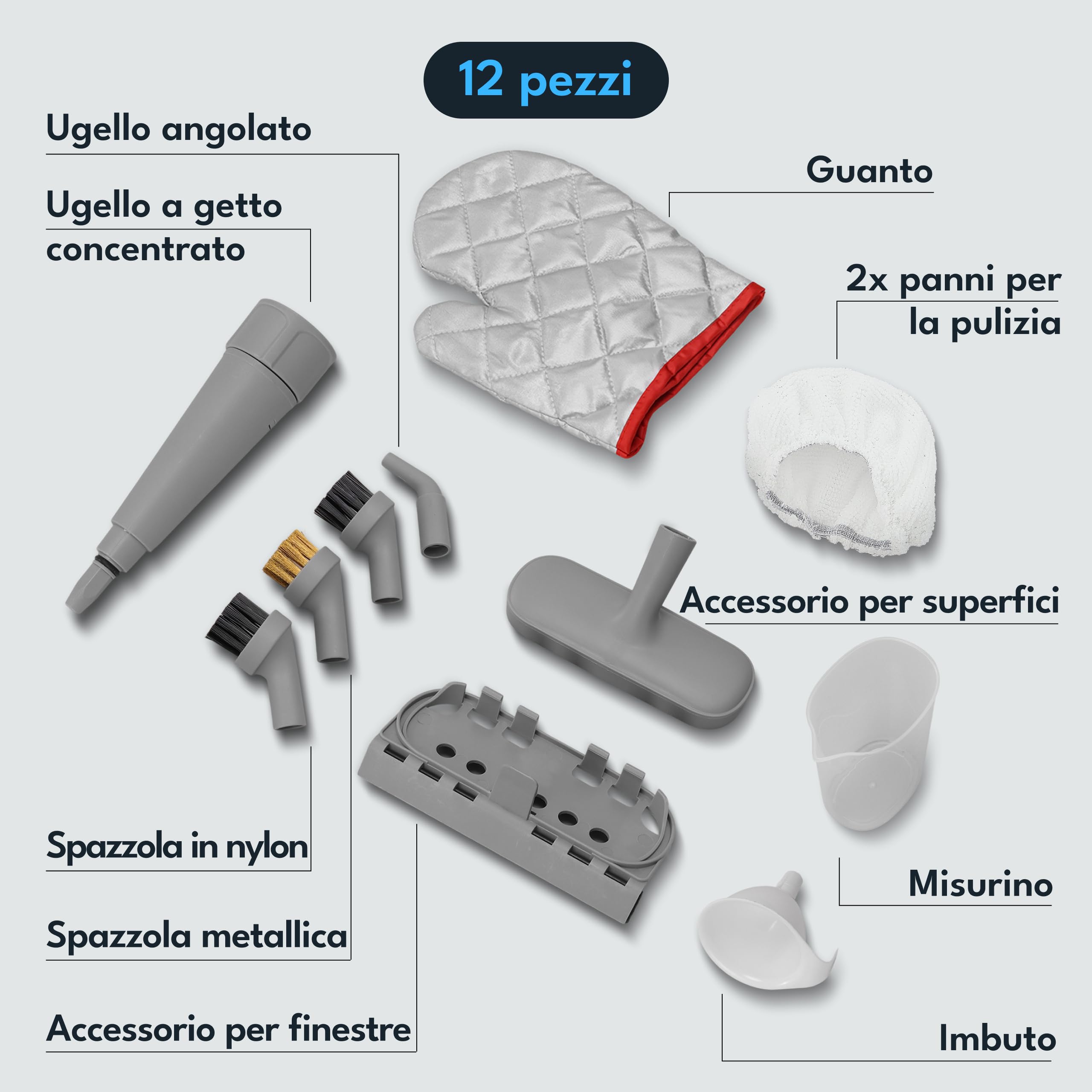 LEBENLANG Pulitore A Vapore Professionale - 130°C, 3,5 bar & 1000W I 12x Accessori I Steam Cleaner Pistola A Vapore per Pulire Casa Pulizia Pulitrice Macchina A Vapore Per Pulizie 100 Gradi Lavavetri