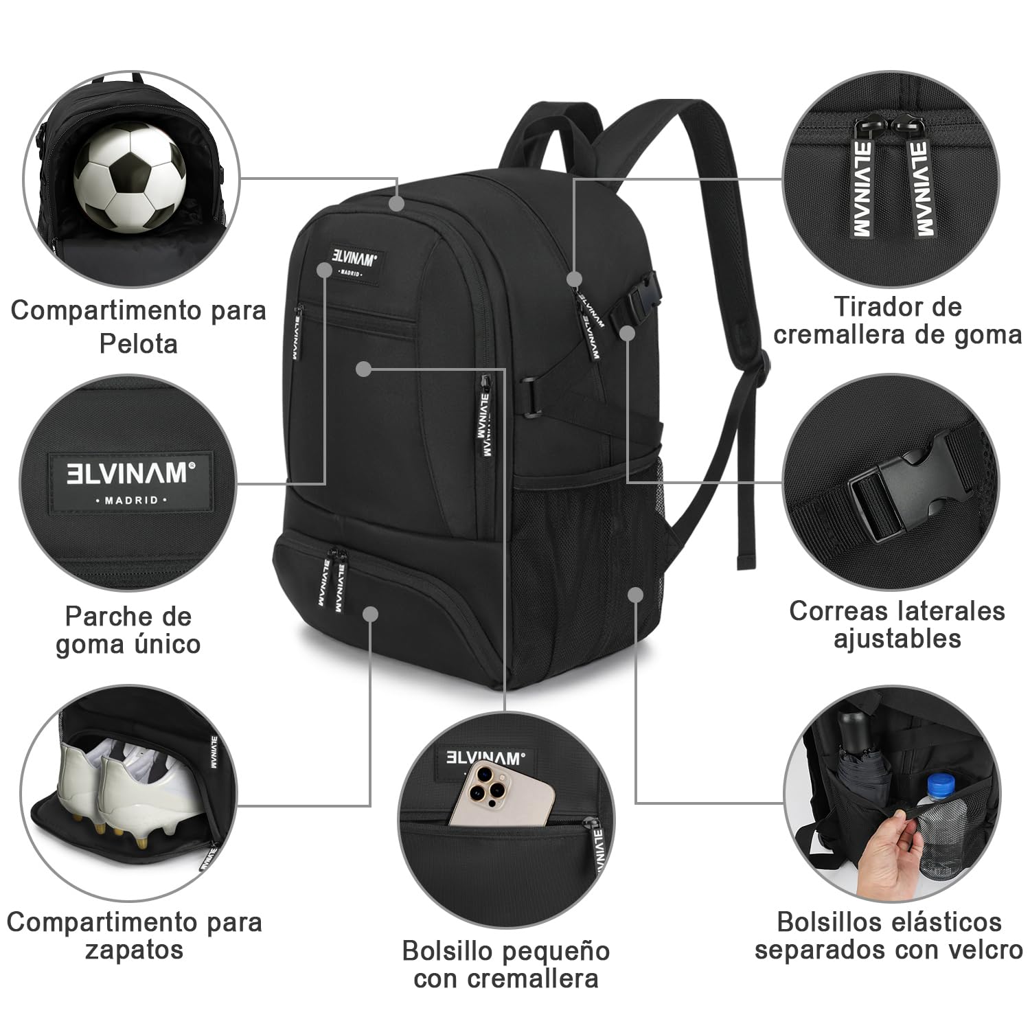 Zaino da calcio unisex con scomparto per pallone e stivali – Zaino sportivo grande impermeabile per donna, uomo, bambino e ragazza – perfetto per allenamenti, scuola e palestra