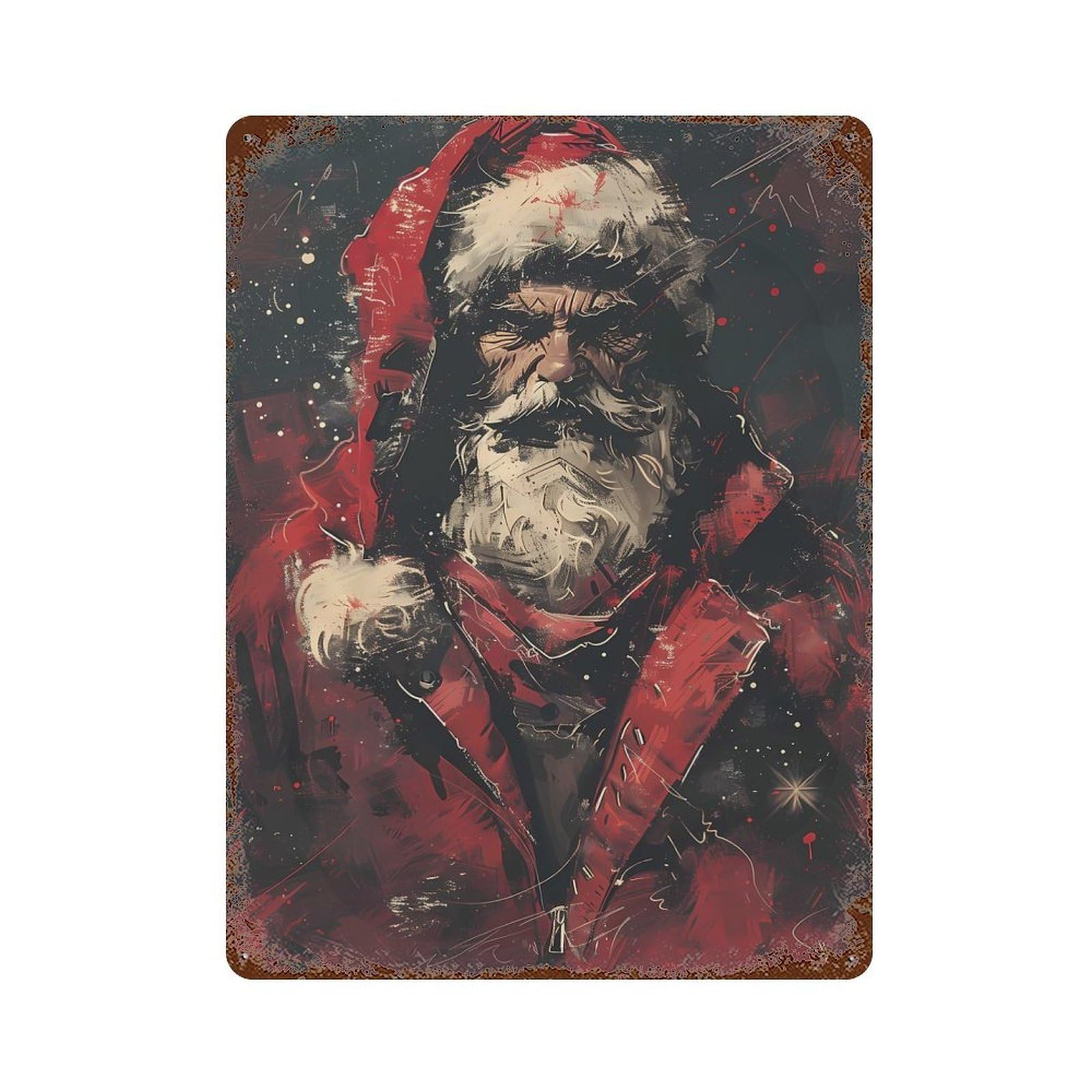 Dark Santa Portrait Rust Effect Tin Sign 15.7"x11.8", Novelty Wall Decor for Garage, Pub Or Kitchen