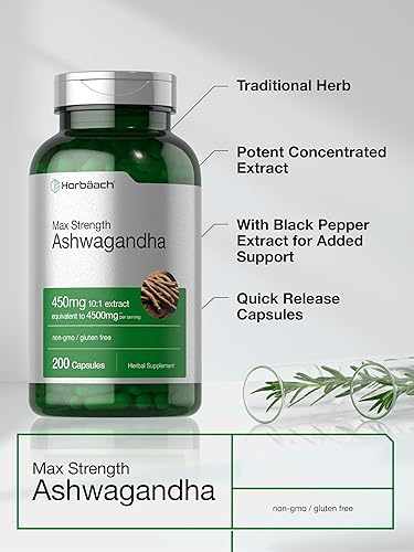 Miniatura 4 de Horbäach Suplemento Ashwagandha | Fuerza máxima | 200 cápsulas | para mujeres y hombres | Sin OMG, sin gluten