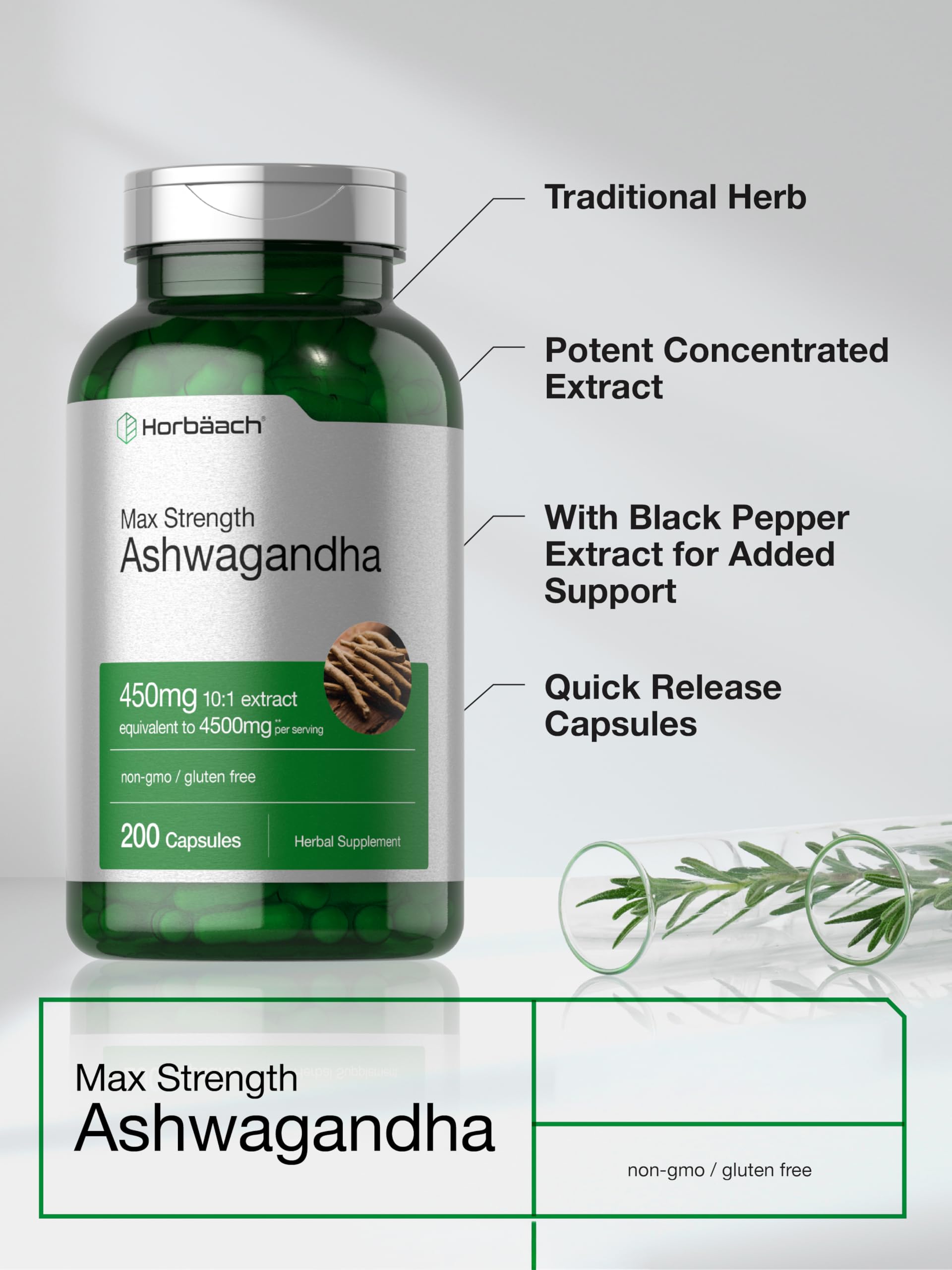 Horbäach Ashwagandha Supplement for Women and Men | 200 Capsules — Amazon image 4