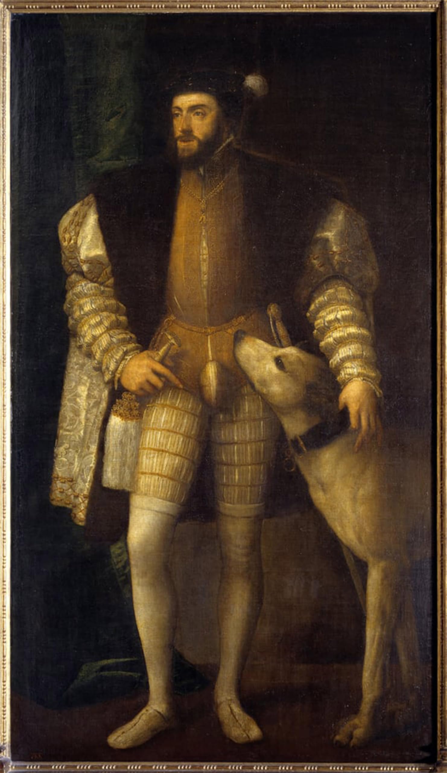 SERENDIPITP Vintage Wall Art Canvas Nordic Poster Canvas Print Picture Portrait of Emperor Charles V Aged with His Dog Sampere by Tiziano Vecelli Wall Art Poster for Home Decor 60x90cm