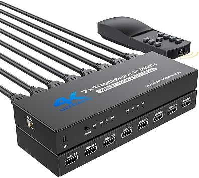 BolAAzuL 7 Port HDMI Switch 7 in 1 Out 4K@60Hz HDMI Selector Box w/Power