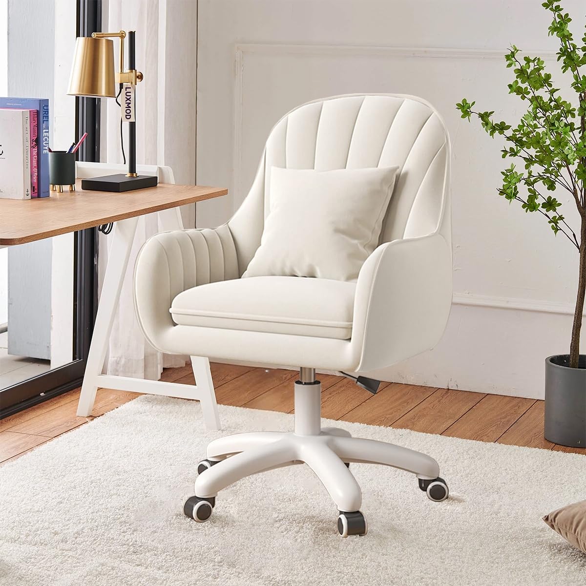 Silla de Oficina para el hogar Sillas de Terciopelo para tocador Silla de Maquillaje con Ruedas Sillas de Ordenador con Respaldo Medio Silla giratoria pequeña con Ruedas y Altura Ajustable
