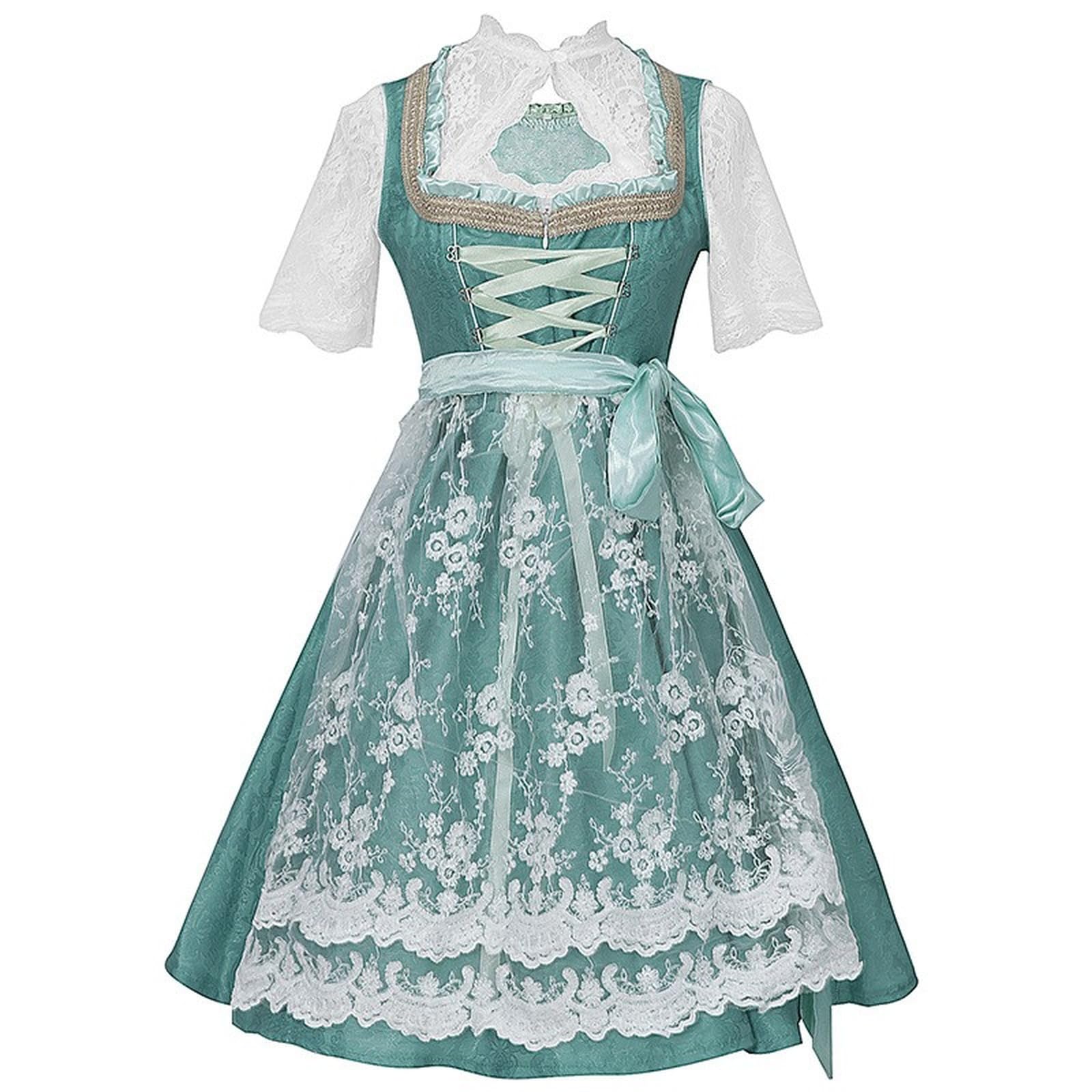 Dirndl Damen Trachtenkleid Midi 3 Teilig Oktoberfest Outfit Spitze Dirndlkleid Elegante Trachtenmode Trachtenrock Bayerisches Dirndl-Komplettsets Biermädchen Kleid Karneval kostüm Halloween