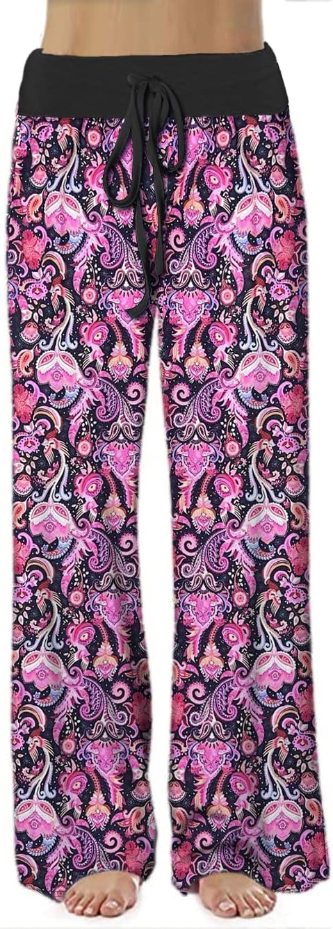 iChunhua Women's Comfy Stretch Floral Print Drawstring Palazzo Wide Leg Lounge Pant
