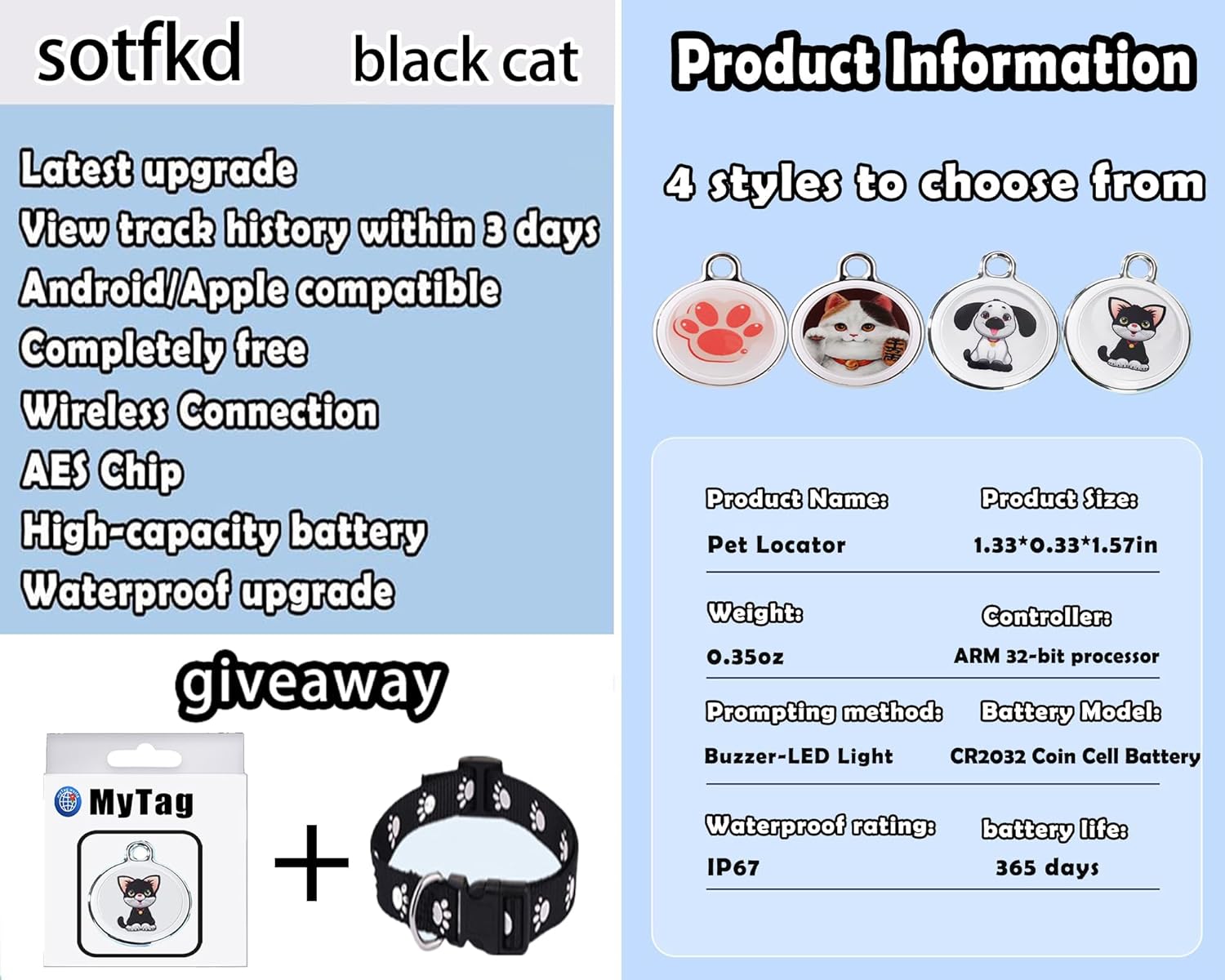 Cat Tracker Collar-Cat GPS Tracker-GPS Tracker for Cats| Dual-System Tracker | Android and iOS Universal | No Monthly Fee | Waterproof | Works with Any Collar