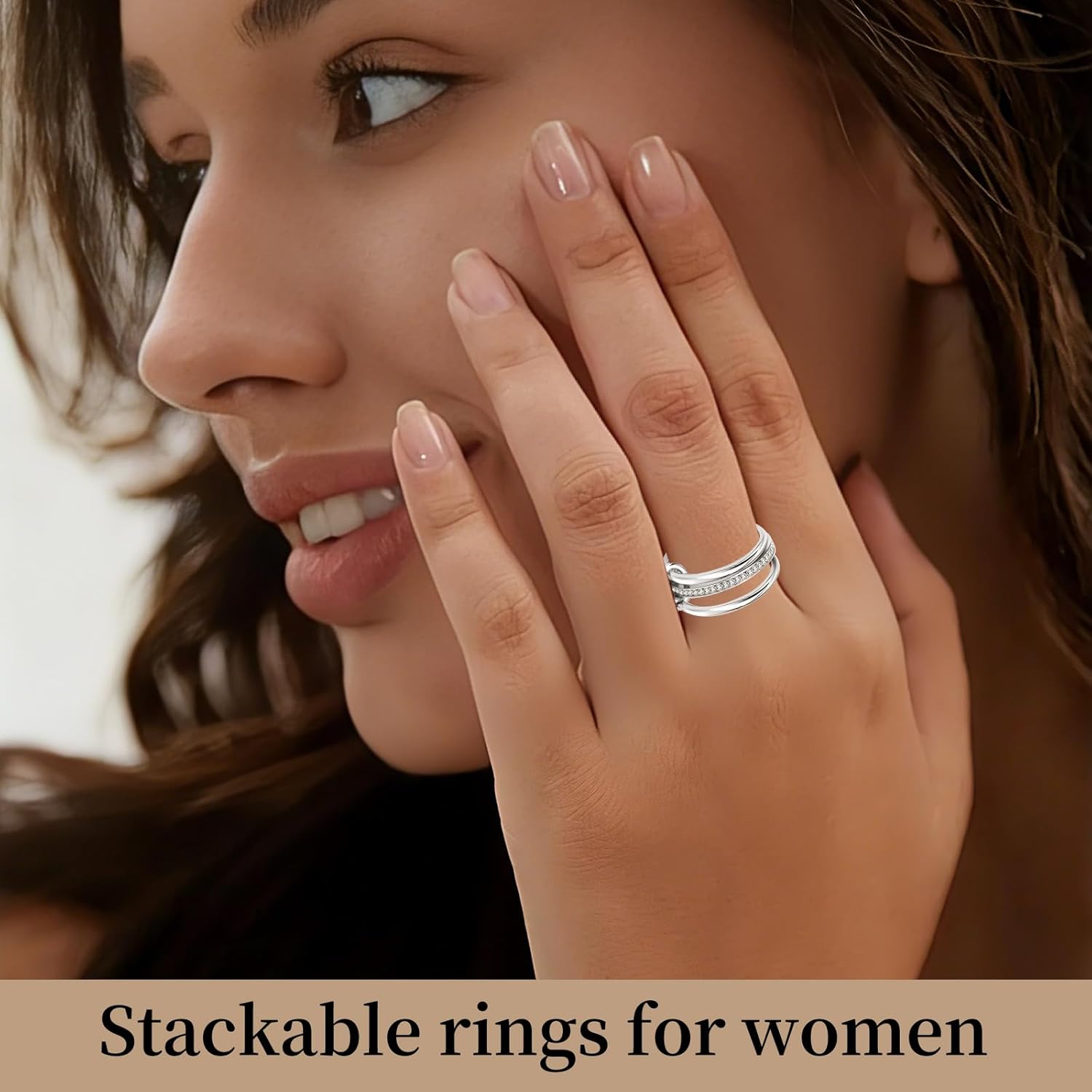 Stackable Rings For Women Interlocked Ring Stack Interlocking mixed Metal Silver And Gold Set Size 5-11 18k Gold Plated Cubic Zirconia Rings - Image 2