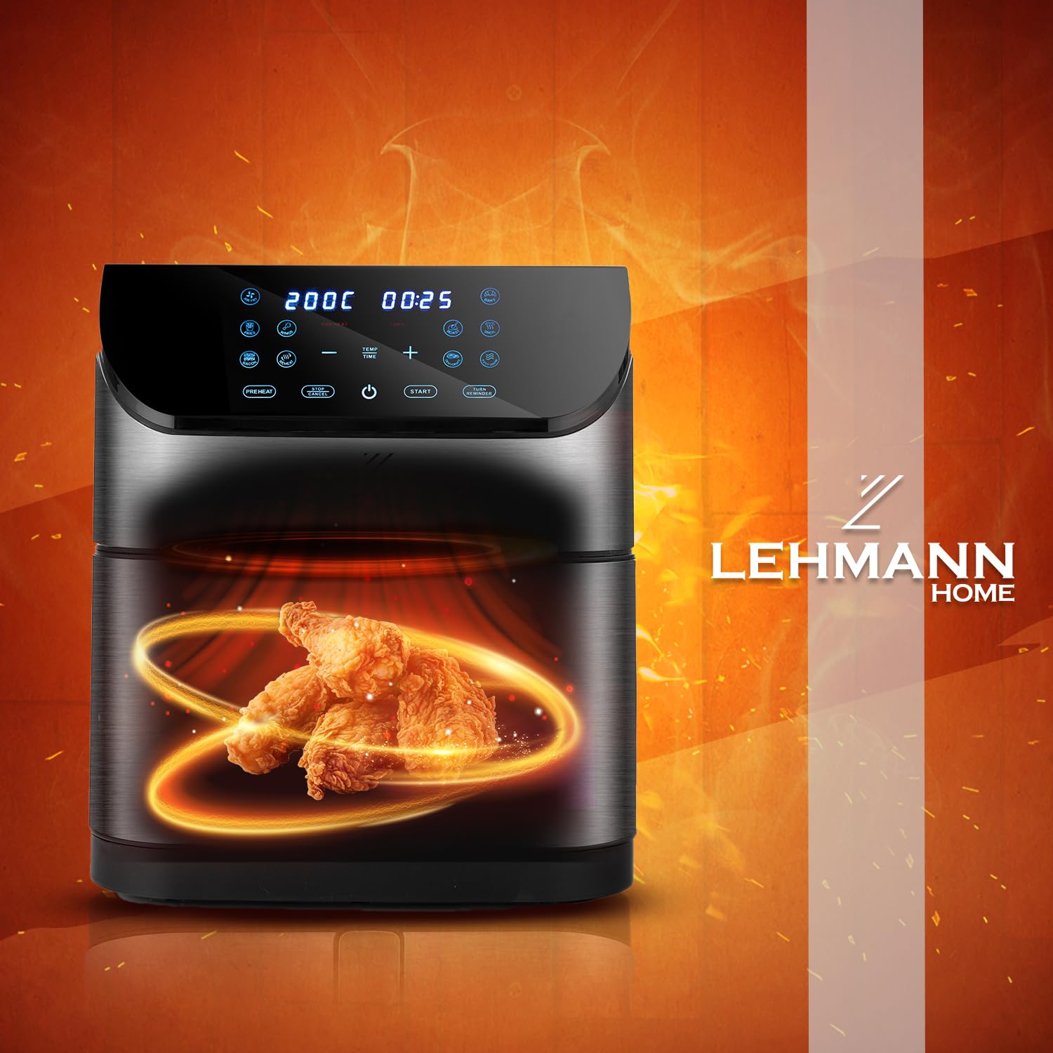 Lehmann LHODF-1435 frytkownica beztłuszczowa na gorące powietrze z 8 programami gotowania, Airfryer z powłoką zapobiegającą przywieraniu n LCD, frytkownica ze zdejmowanym zbiornikiem 3,5 l i regulacją