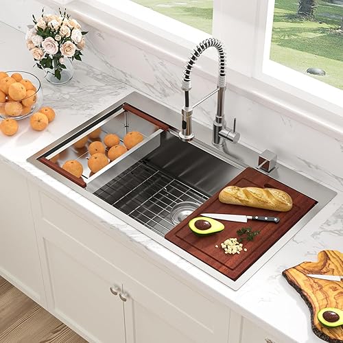 Miniatura 164 de Sarlai Fregadero de barra de 21 gotas de acero inoxidable - Fregadero de cocina de 21 x 20 pulgadas, estación de trabajo de montaje superior, acero