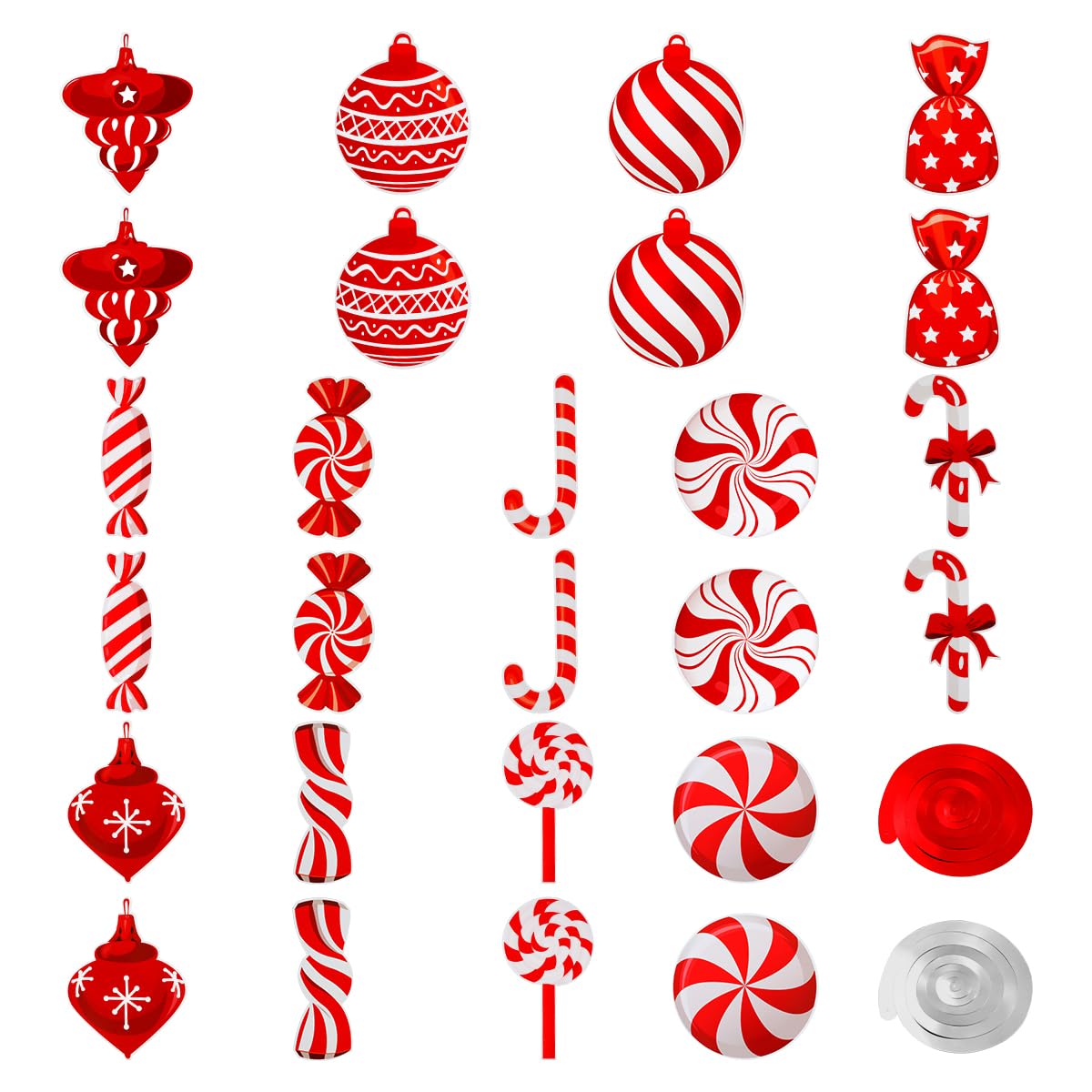 Lotsdonxia 26 Pcs Christmas Hanging Foil Swirl Decorations - Red & White Candy Ceiling Hanging Spiral Decor for Xmas Party, Home, Classroom, Festive Event Decorations