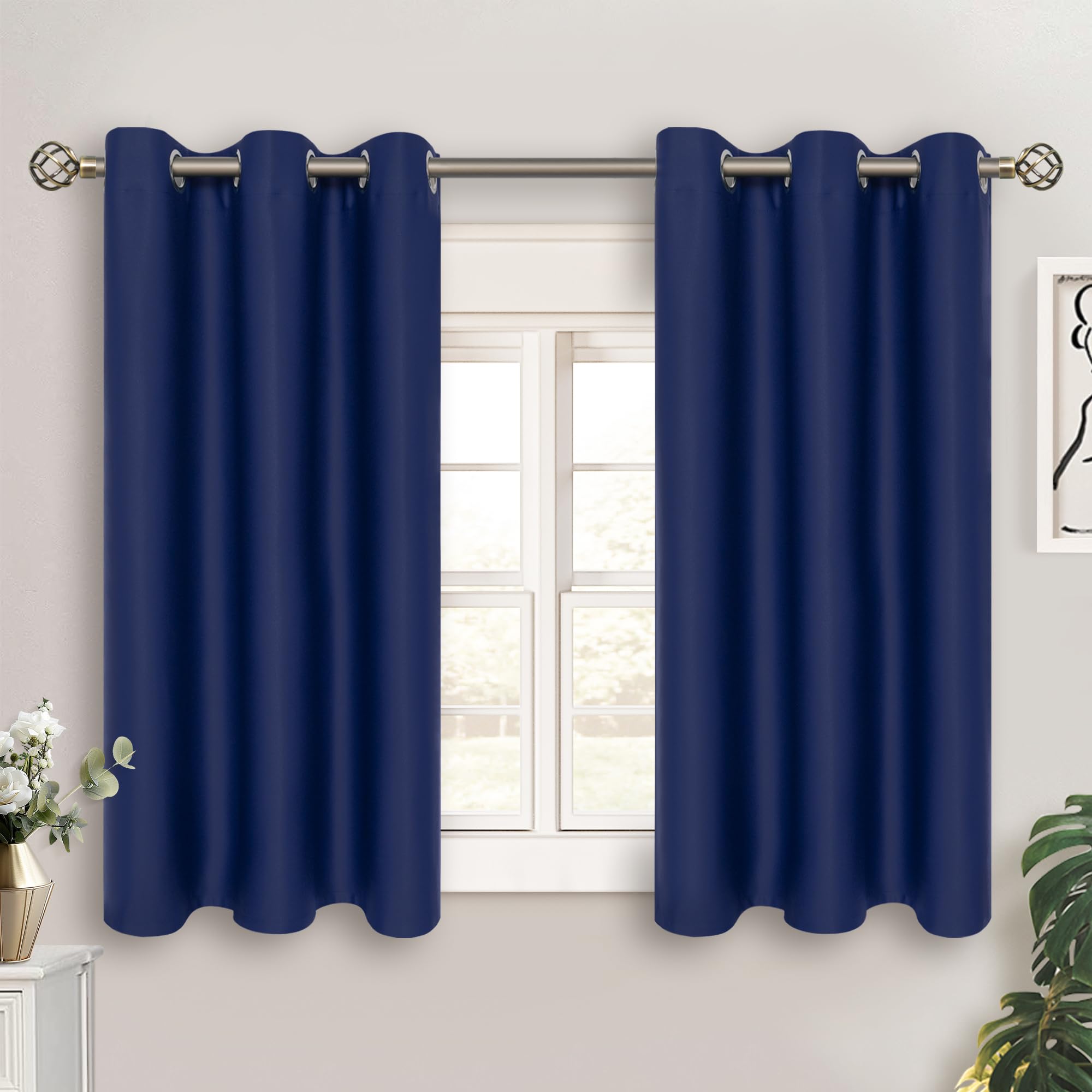BGment Short Curtains for Small Window 45 Inch Long - Navy Blue 2 Panels