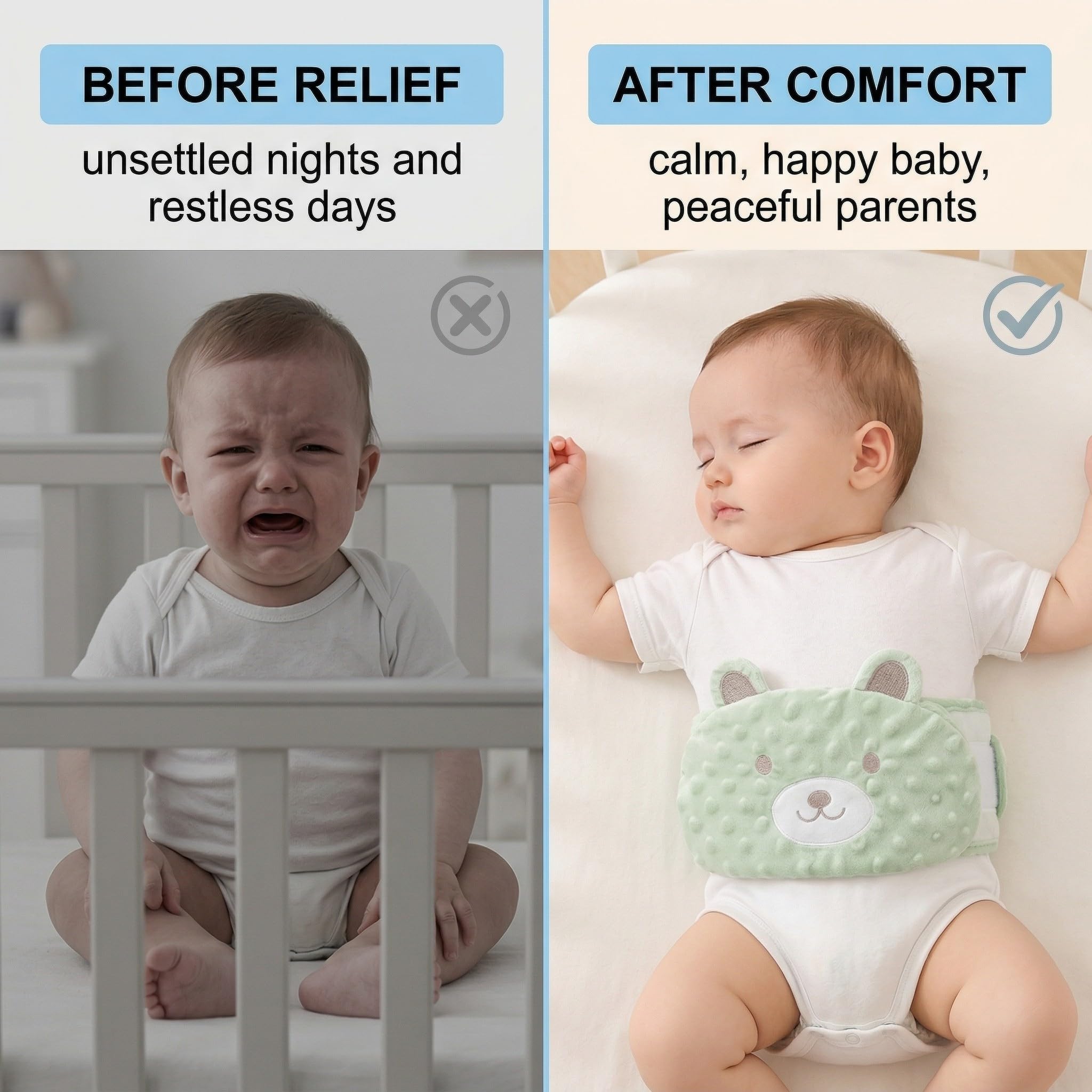 Cinturón Anticólico para Bebé, cojín antirreflujo bebe, Fajita de Semilla Frijol Rojo Anticólicos para Bebés, saco semillas bebe, Velcro Ajustable, para Dolores Abdominales Y Flatulencias