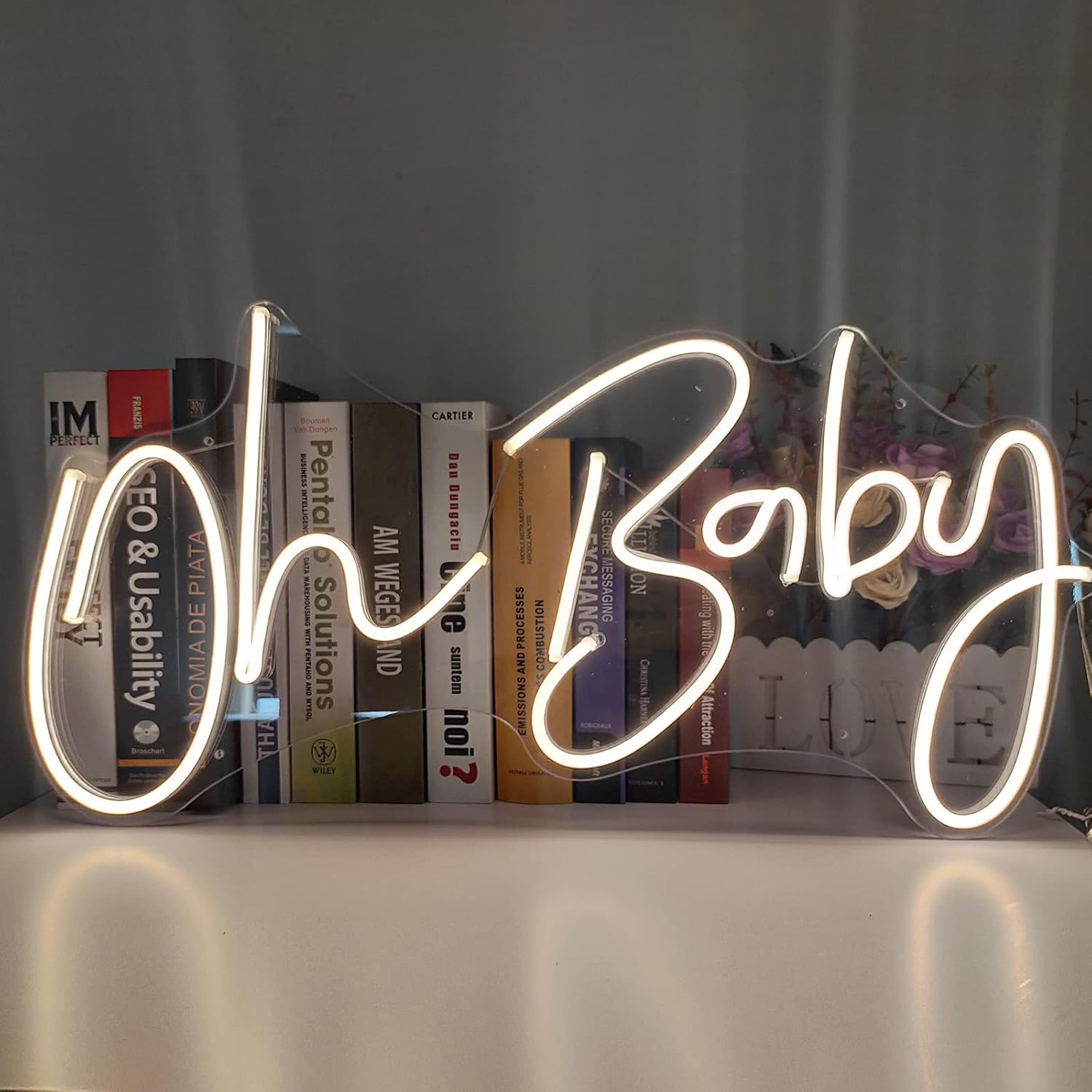 Oh Baby Neon Sign for Wall Decor, with Dimmable Switch, Reusable Neon Light Sign for Baby Shower Decorations, Birthday Party, Wedding Decor (Cool White (31.5 x 15.7 inches))