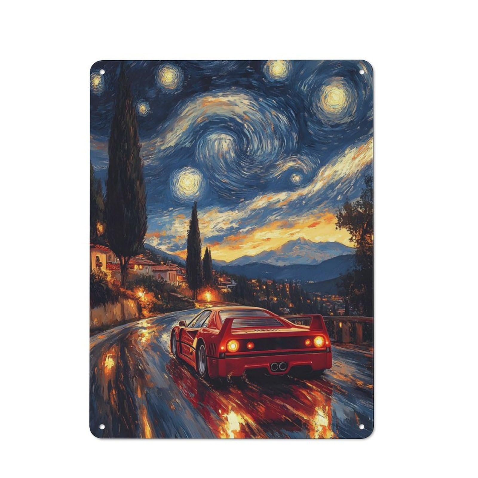 Junmoney Starry Night F40 Rustic Metal Sign 40X30cm Featuring For Garage Wall, Suited To Garage Decor Collectors