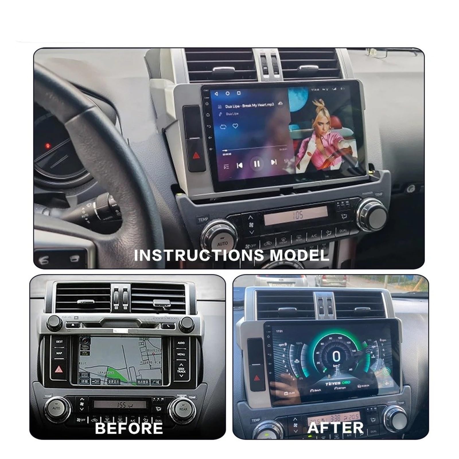 Fascia Marco para Toyota para Land para Cruiser para Prado 150 2013-2017 10 Pulgadas Radio Coche Panel Salpicadero Manga Alambre Tablero Juego Panel Radio