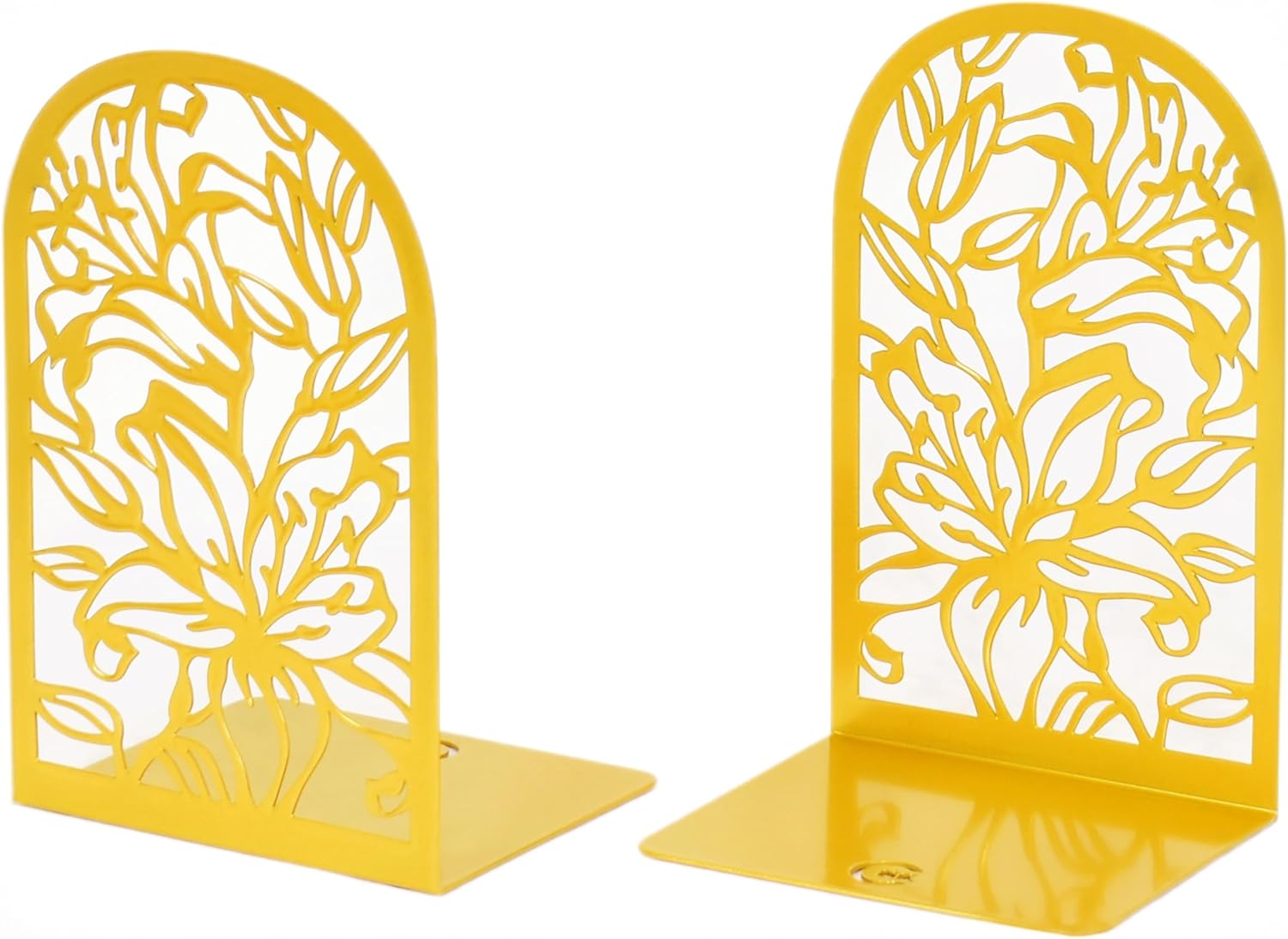 CNK Premium Bookends, Metal Book Stoppers for Heavy Books, Home Office & Decor (Lily Flower Gold)