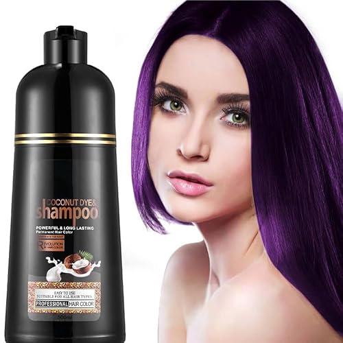 Champú instantáneo de color de coco morado para mujeres y hombres, fácil de usar y de larga duración, 3 en 1 para cabello oscuro, 16.9 fl oz (morado)