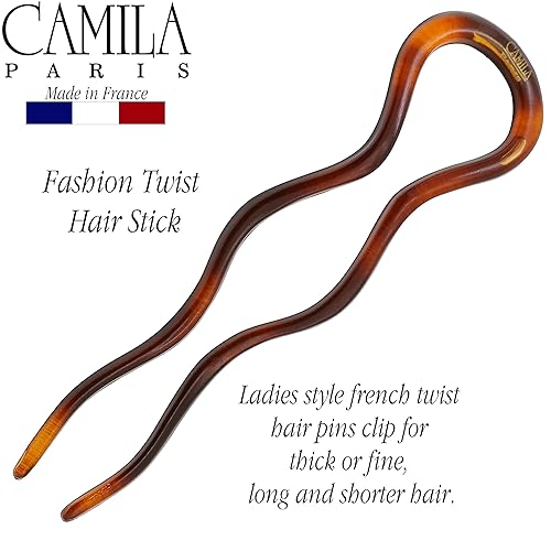 Miniatura 8 de Camila Paris CP140 - Horquilla de pelo tipo barra francesa, 2 pinzas grandes onduladas en forma de U para recogida en espiral y moño, concha de