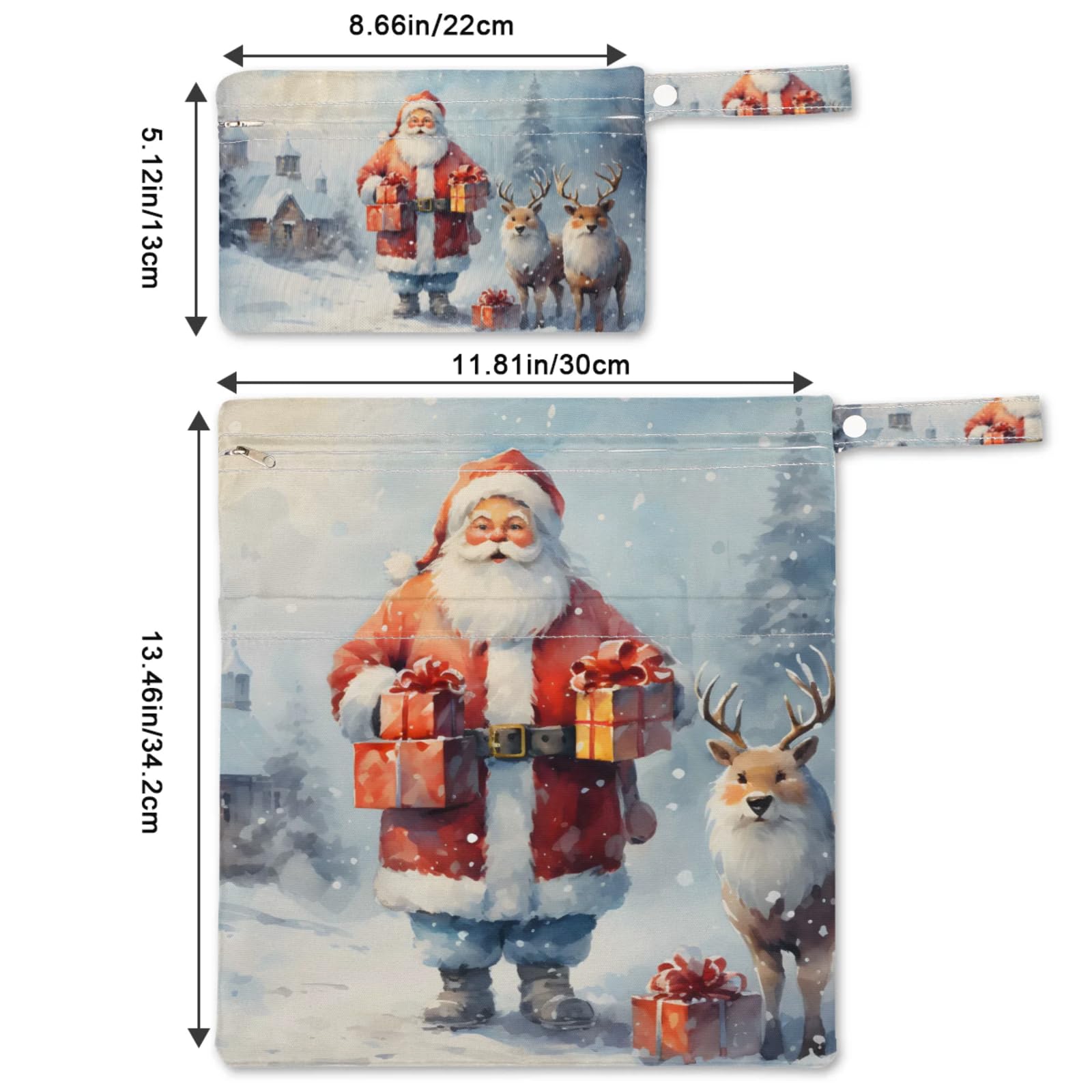 2 Set Reindeer-Carrying Santa Claus Wet Dry Bags for Baby Cloth Diapers Reusable Storage Bag for Travel,Beach,Pool,Daycare,Stroller,Gym,Laundry,Dirty Clothes,Swimsuits & Wet Clothes, Wet Bag
