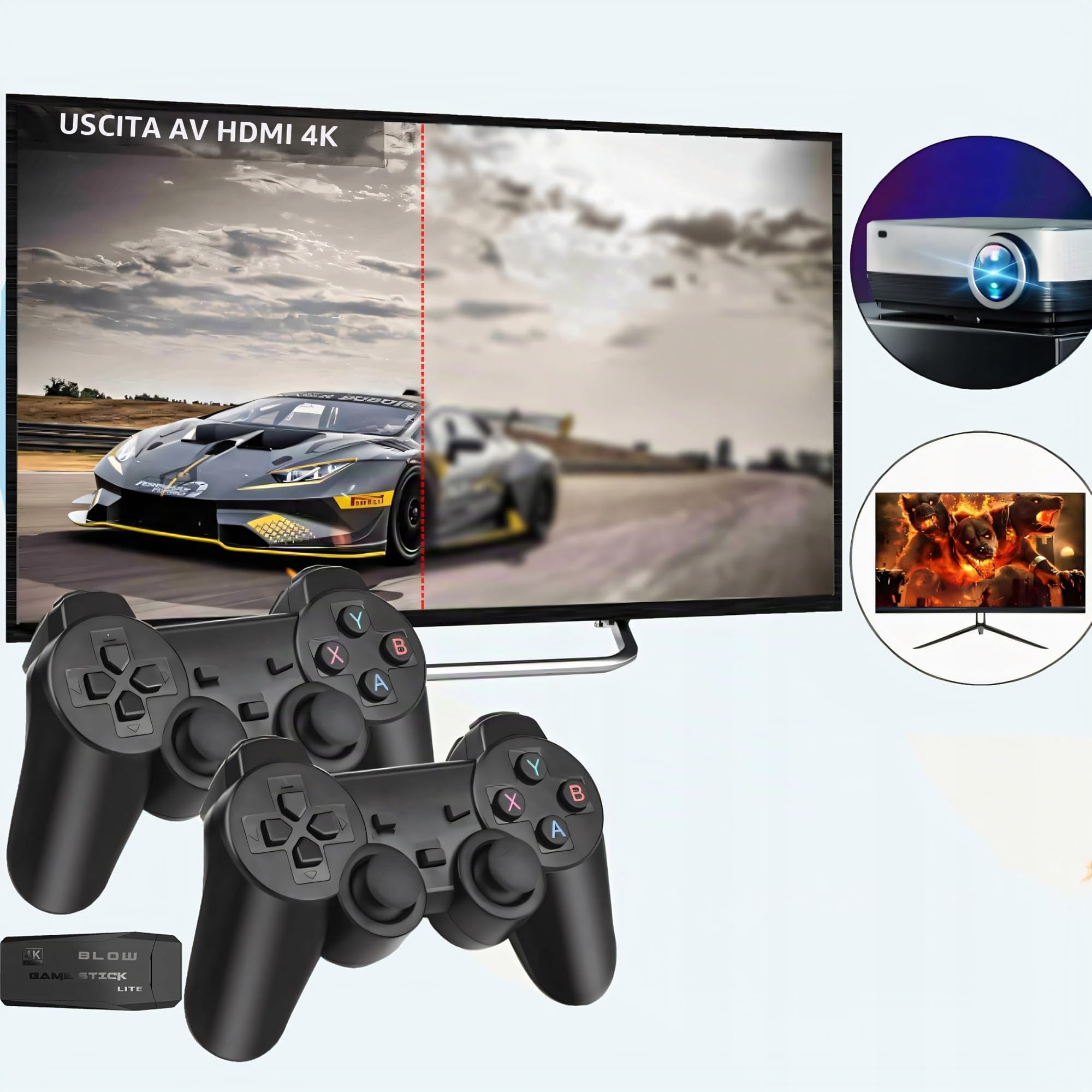 Retoo Console di gioco retrò con 20000 giochi – HDMI plug & play per TV – 2 controller wireless con adattatore, scheda di memoria da 64GB, mini console per bambini e adulti, portatile