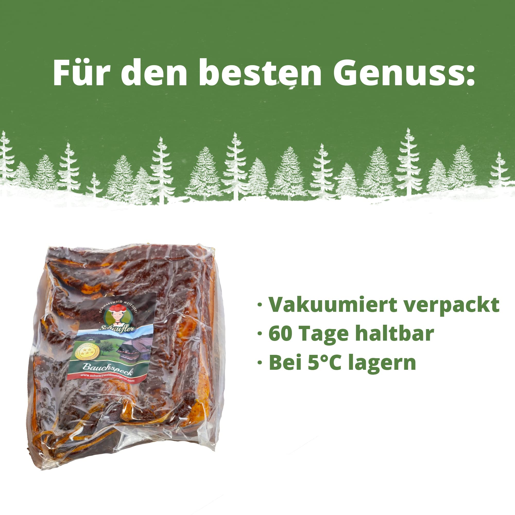 Schwarzwald Metzgerei – Schwarzwälder Bauchspeck am Stück mit herzhaft rauchigem Aroma – 1000g Speck vom Bauch für Salate, Rührei, grüne Bohnen, Carbonara u.v.m.
