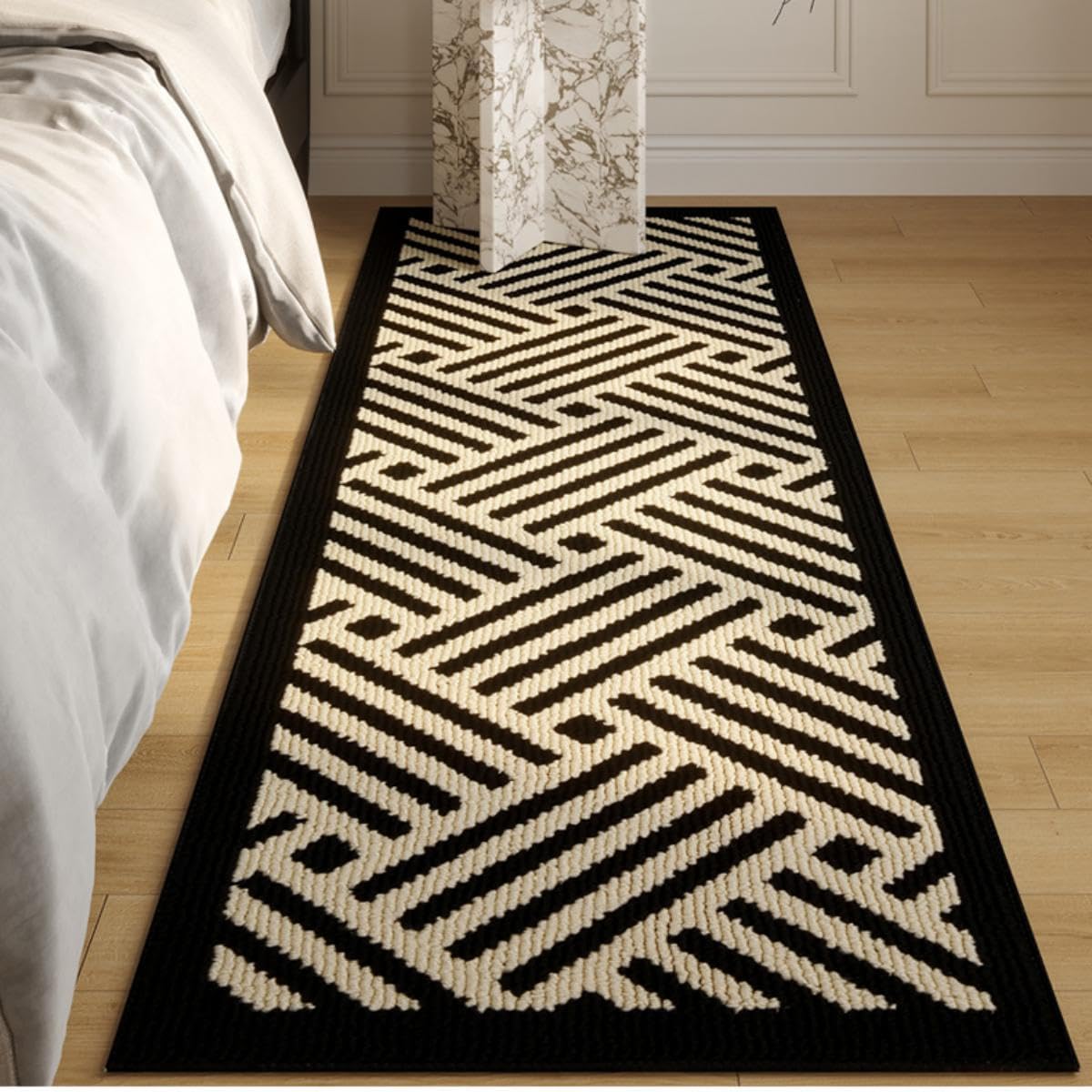 Modern Jute Runner Rug Non-Slip Striped Braided Black Mat with Rubber Backing for Kitchen, Bedroom, Hallway, Entryway, High Traffic Area, Indoor,Home Decor (Black, 2x6 ft)