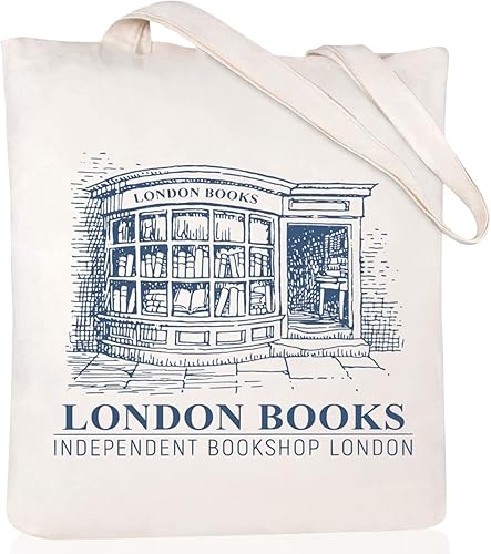 Vista 19 de Andeiltech Canvas Tote Bag Aesthetic Cute Vintage Tote Bags Book Shoulder bag Gifts Reusable Grocery Bags for Women Blue_london Book2