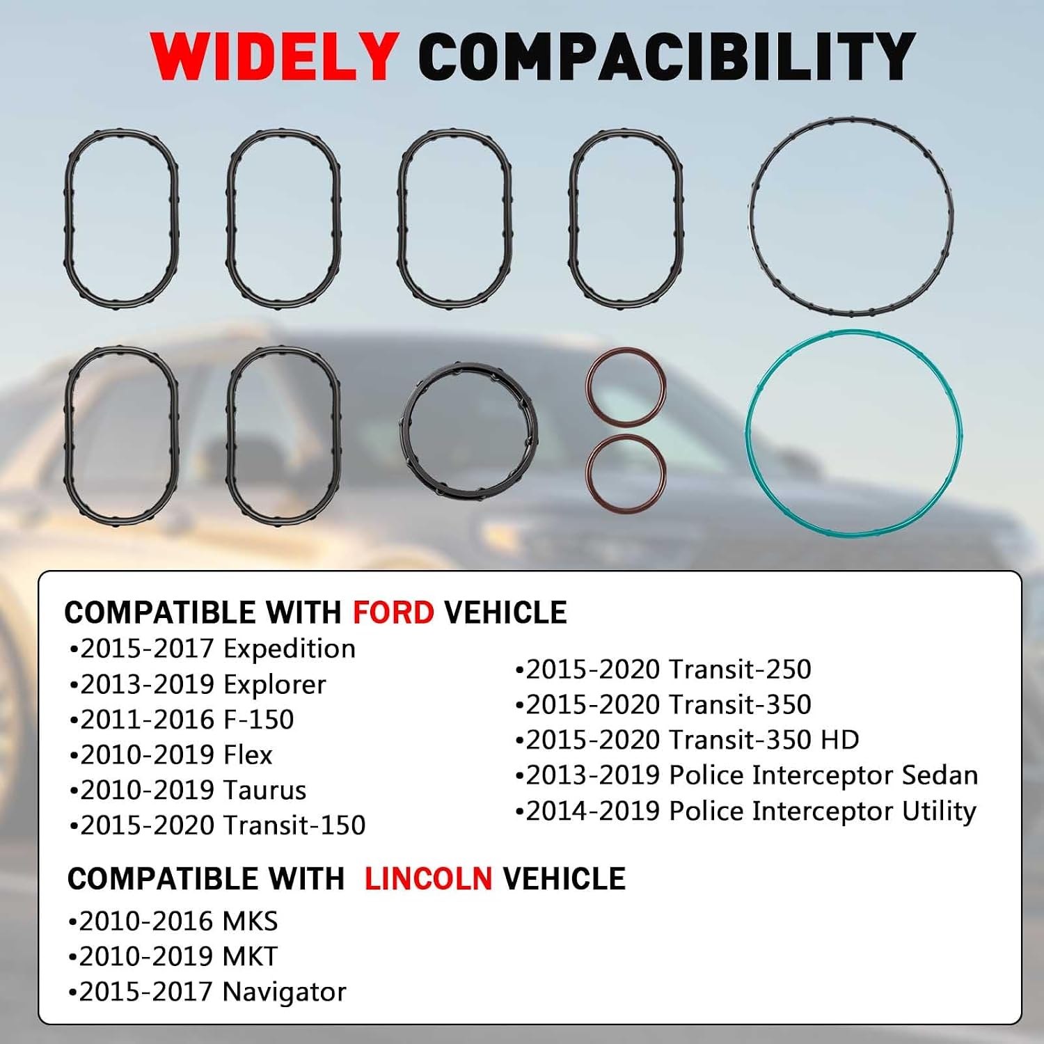 MS 97331 Intake Manifold Gasket Set Compatible with Ford Lincoln Vehicle 2010-2020 Transit 150 250 350 Expedition F150 Police Interceptor Sedan Utility Flex Explorer MKT MKS 3.5L V6, Replace#MS97331