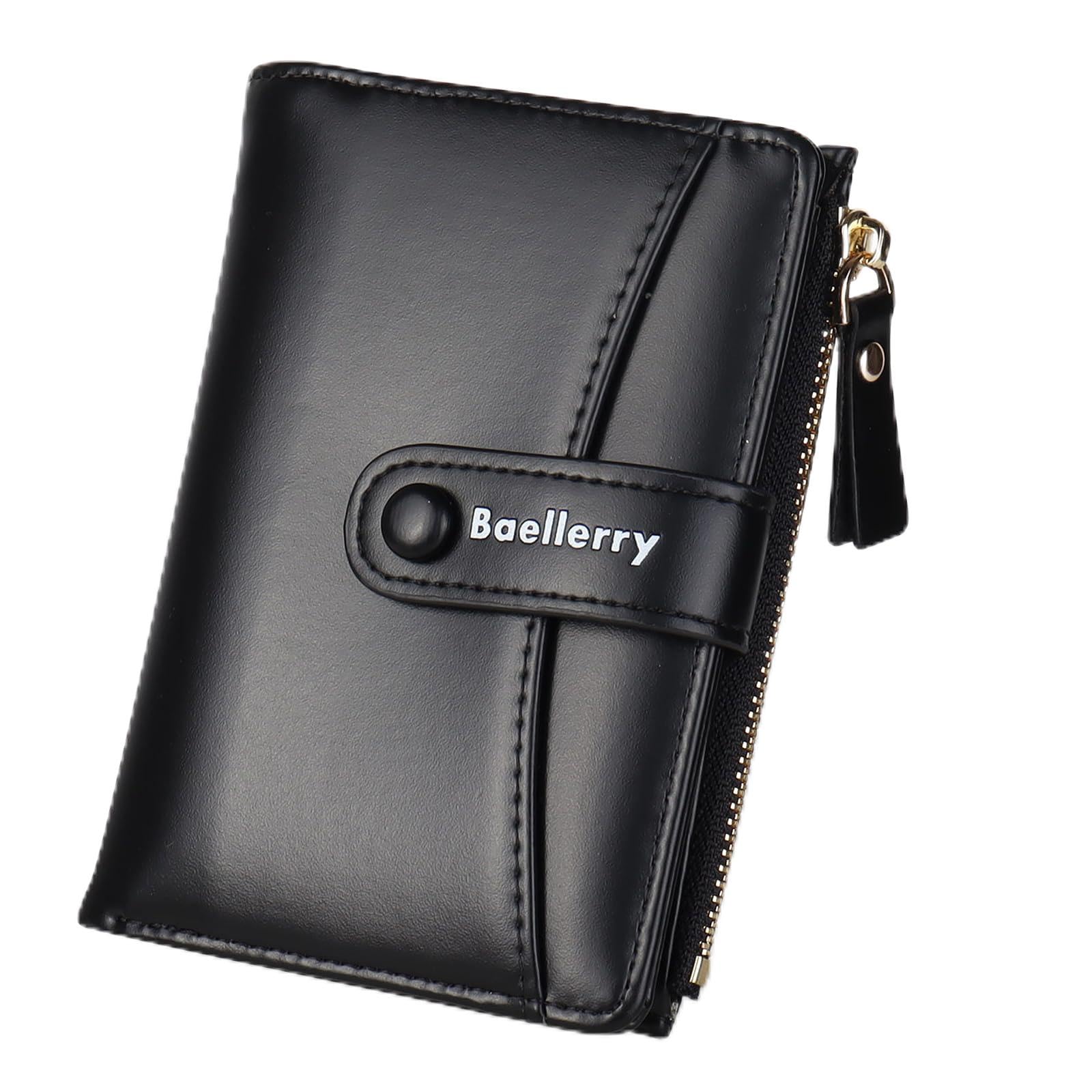 Lapensa Women Leather Wallet RFID Blocking Small Bifold Zipper Pocket Wallet Card Case Purse with ID Window (Black)