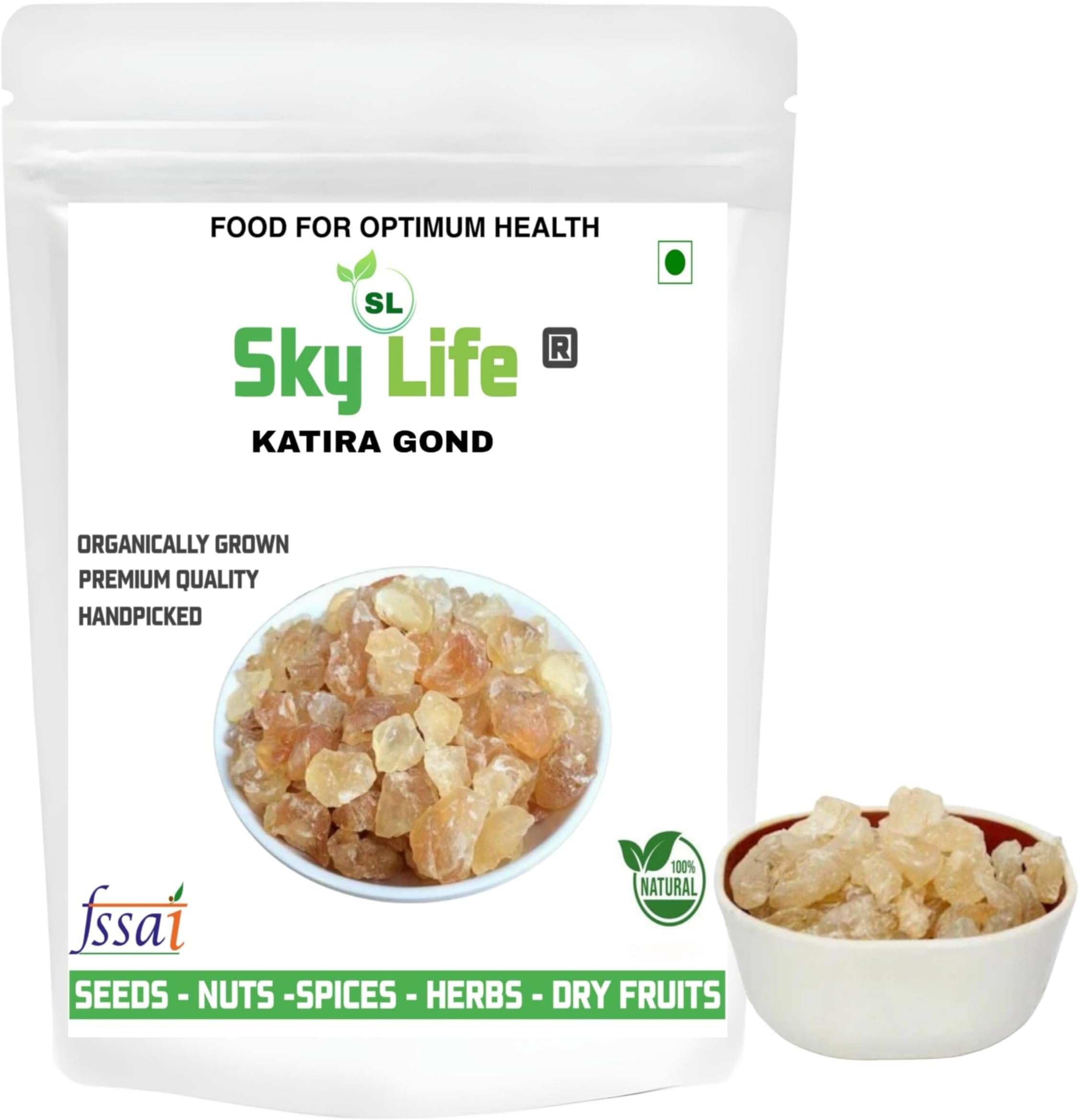 Sky Life® Gond Katira Pure Organic (100Grm) - Almond Gum Badam Pisin - Tragacanth Gum - Kathila Gum - Kator Gum Crystals - Dink Katora - Gum Edible - Gaund - Gondh Katira - Katira Gond