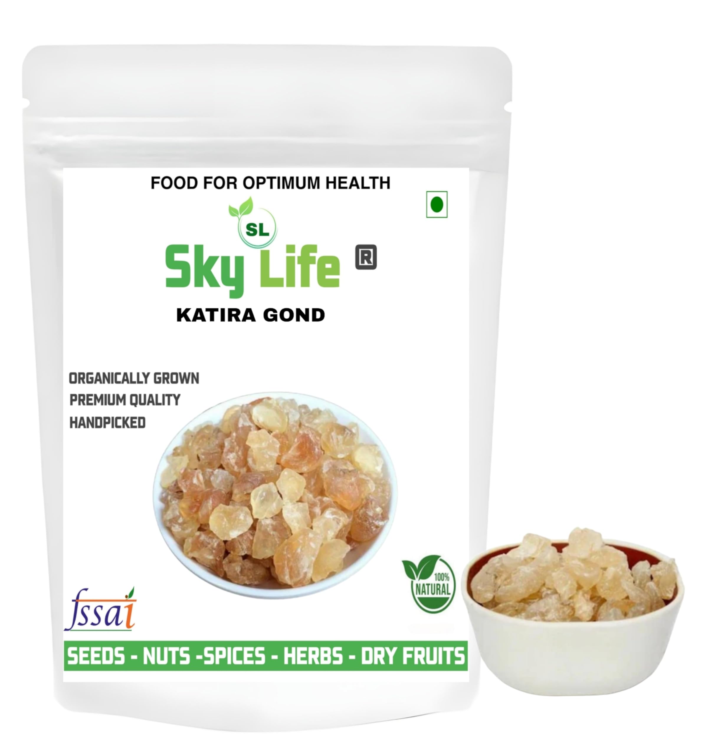 Sky Life® Gond Katira Pure Organic (900Grm) - Almond Gum Badam Pisin - Tragacanth Gum - Kathila Gum - Kator Gum Crystals - Dink Katora - Gum Edible - Gaund - Gondh Katira - Katira Gond