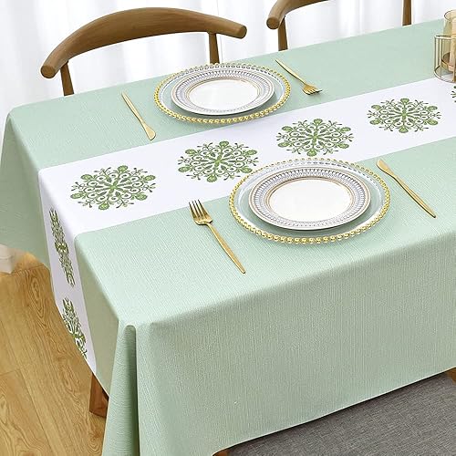 Zobesta Mantel de vinilo para mesas rectangulares, mantel de plástico de PVC, impermeable, manteles de vinilo verde para mesas rectangulares (55 x