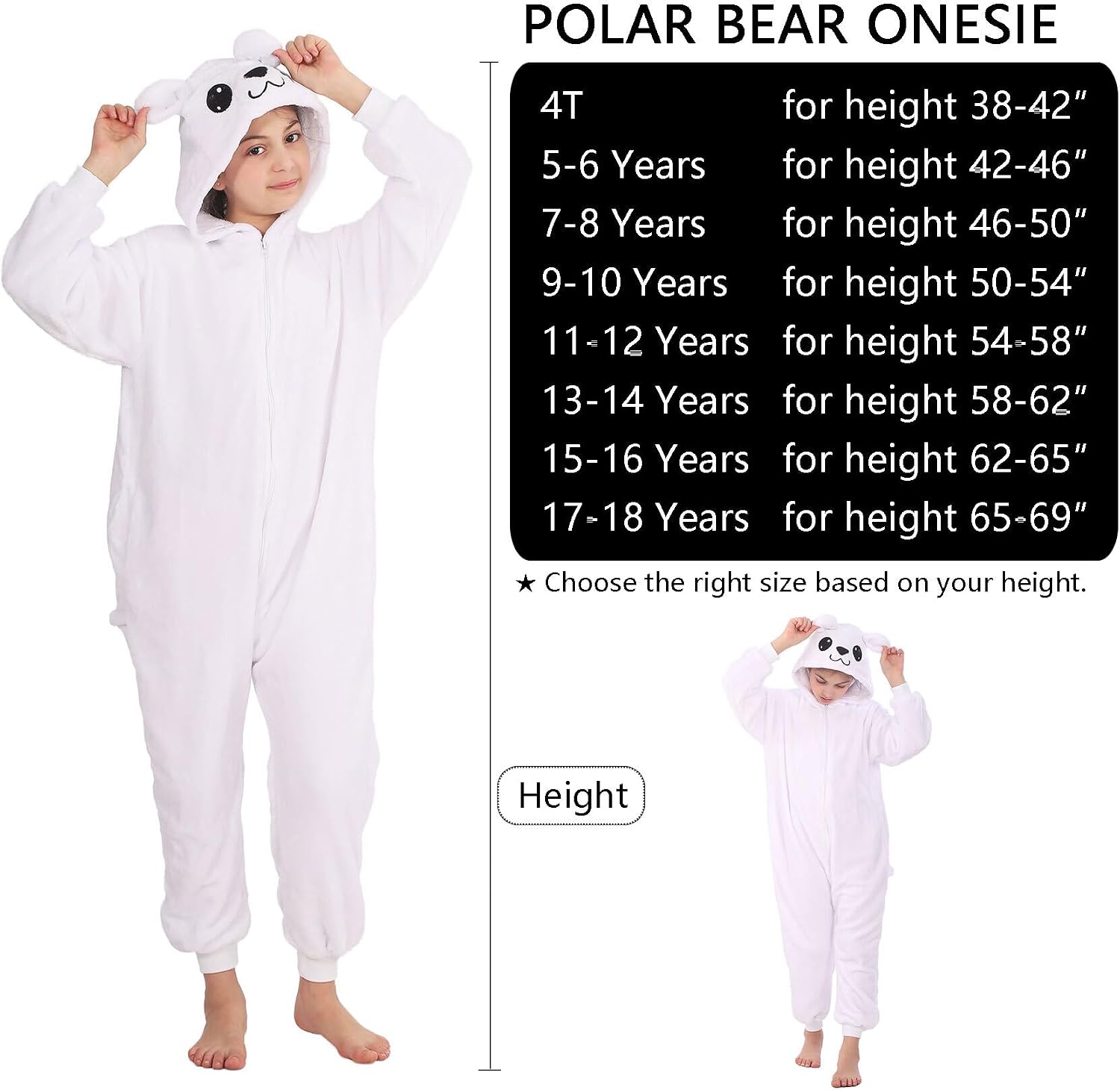 WAFUNNE Animal Onesie Costume for Kids Child Boys Girls Womens Mens Cosplay Halloween Easter Costumes White Polar Bear