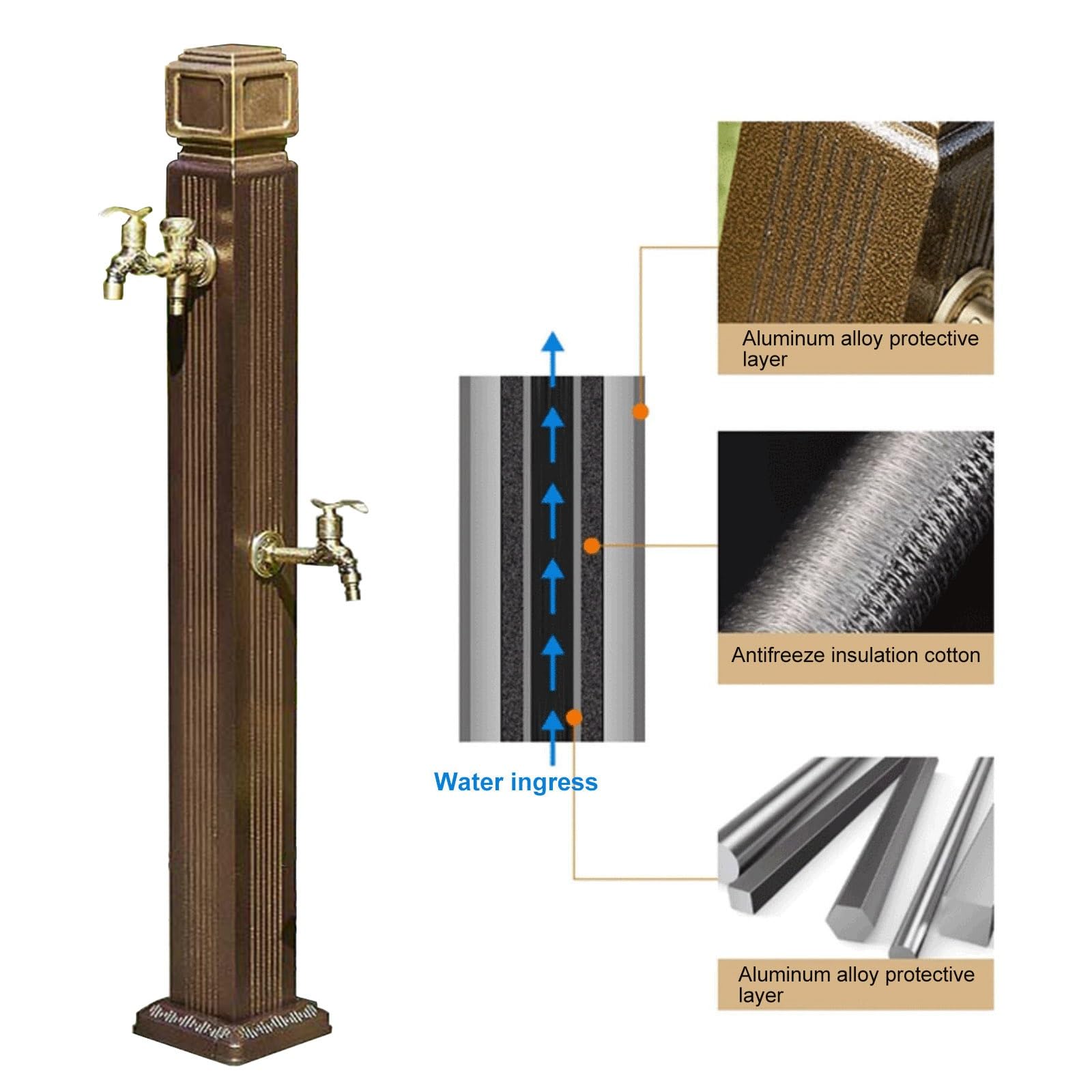 Columna de agua montada en el suelo con grifo y pistola pulverizadora, extensor de grifo de manguera anticongelante para jardín, granja, patio trasero