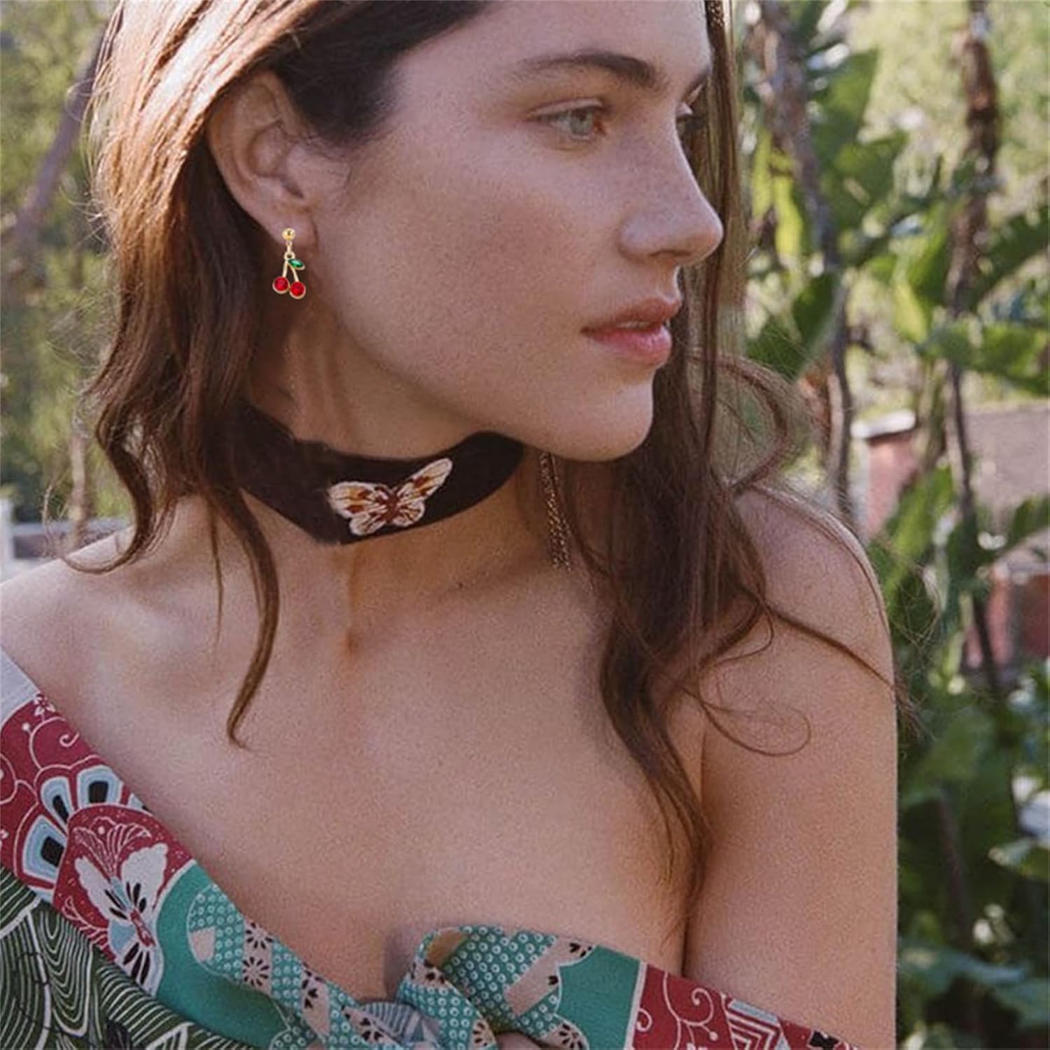 Red Crystal Cherry Earrings for Women Girls Dainty 18k Gold Plated Tropical Fruit Earrings Personalized Sweet Green Leaf Earring Summer Fashion Jewelry Gift for Lovers - Image 4