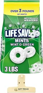 Lif'e Saver Wint O Green Candy, (3 Pounds) Mint Candy | Individually wrapped mint candies in bulk | Hard Mints Lif'e Saver Candy Melts, Bulk Candy Wintergreen Mints, Bag of Candy for Every Occasion | Lif'e Saver Mints Holiday Candy. Hard mint candies for every occasion