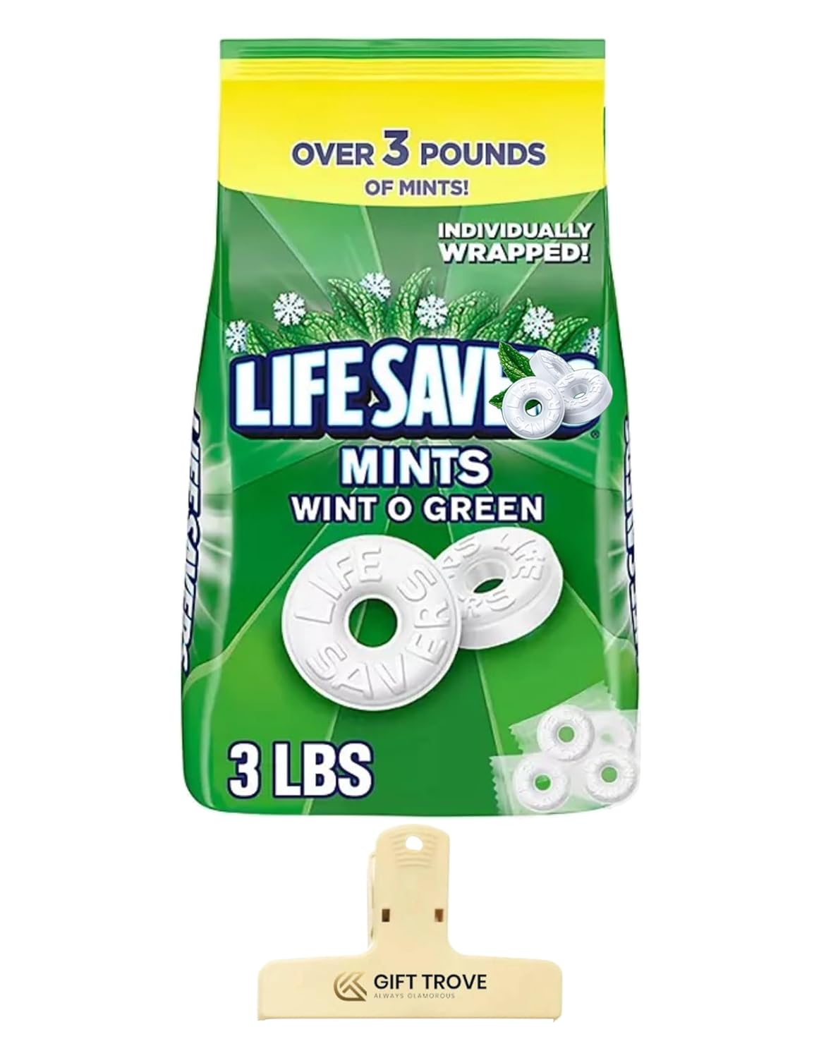 Lif'e Saver Wint O Green Candy, (3 Pounds) Mint Candy | Individually wrapped mint candies in bulk | Hard Mints Lif'e Saver Candy Melts, Bulk Candy Wintergreen Mints, Bag of Candy for Every Occasion | Lif'e Saver Mints Holiday Candy. Hard mint candies for every occasion