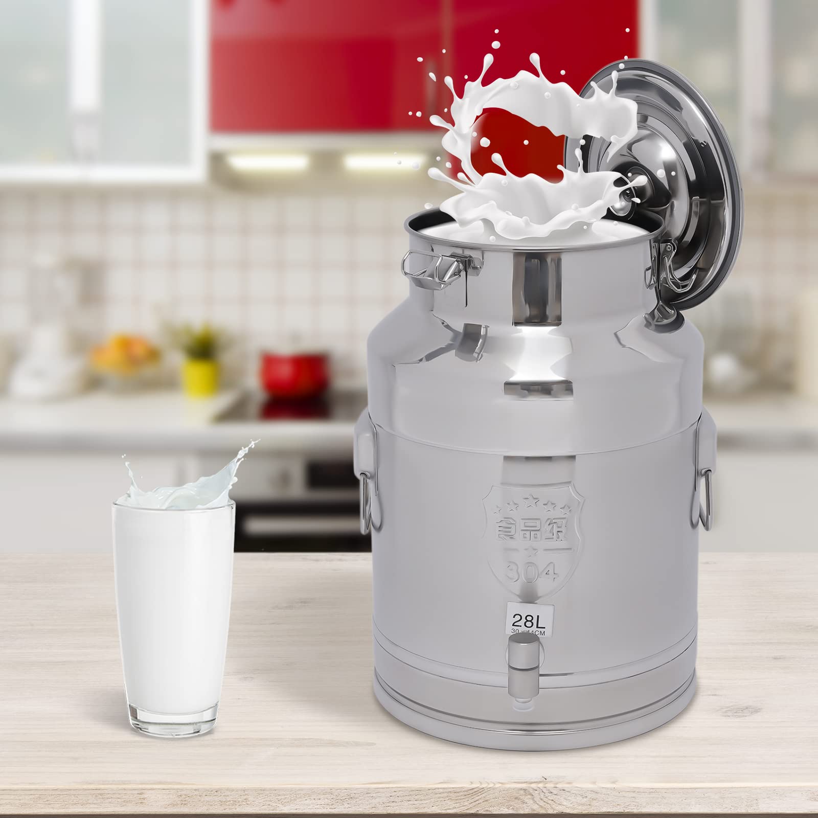 DYRABREST 28L Milk Bucket Milk Can,Stainless Steel Milk Transport Can,Milk Bucket Wine Pail Bucket Milk Can Tote Jug with Sealed Lid for Milk Wine Oil Rice Tea Liquid Storage Container