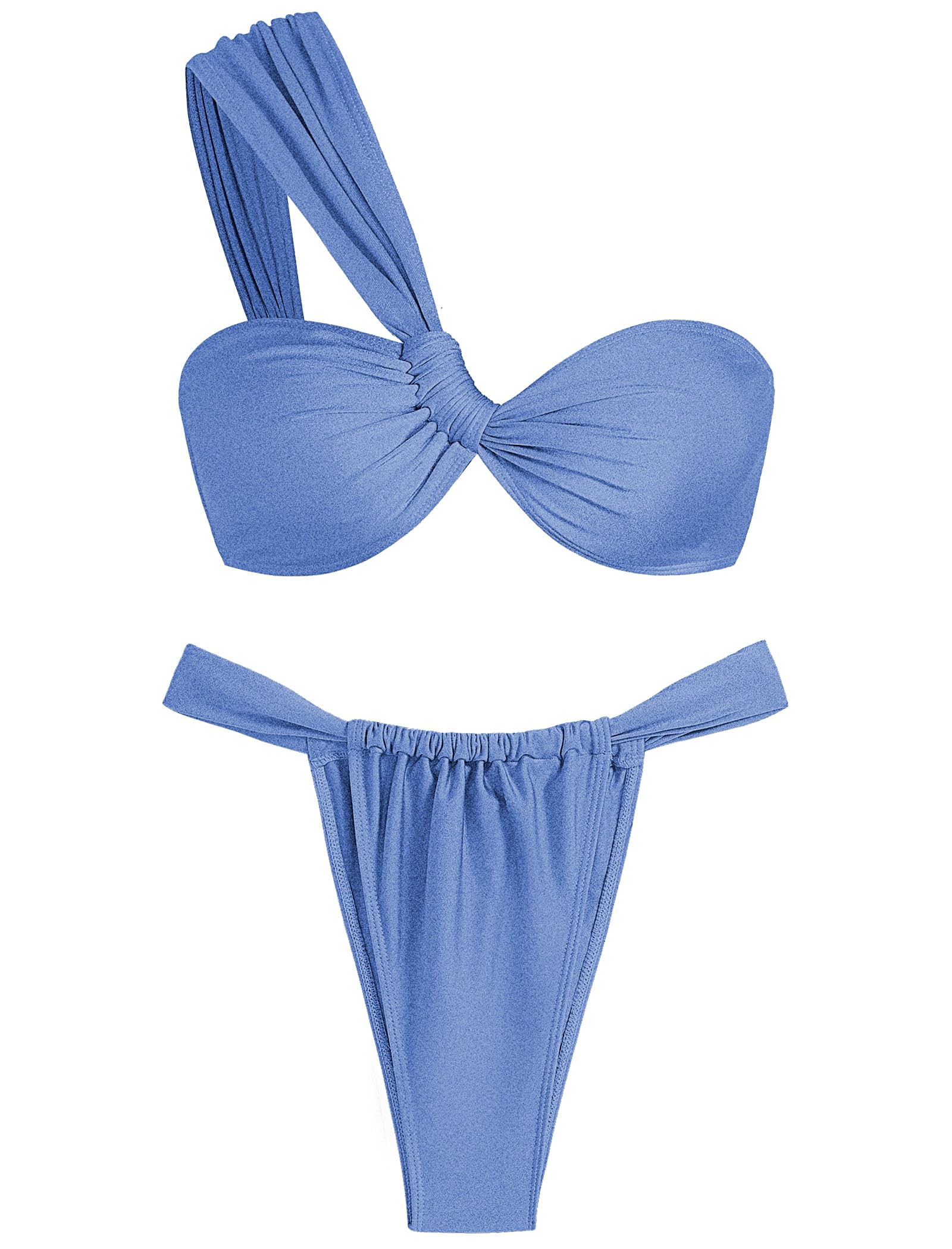 ZAFUL Bikini da donna con scollo rotondo, intrecciato, increspato, taglio alto, bikini a fascia