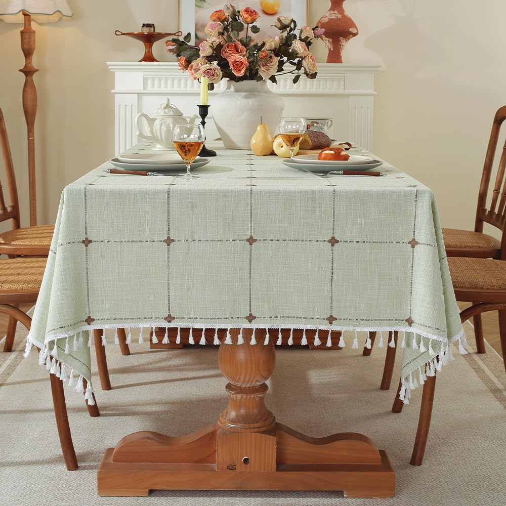 Pahajim Table Cover with Tassels Table Cloth Rectangle Table Holiday Camping Tablecloth Linen tablecloths for Kitchen Dinning Party Table Cloths (Light Green, Square,55 x 55 Inch)
