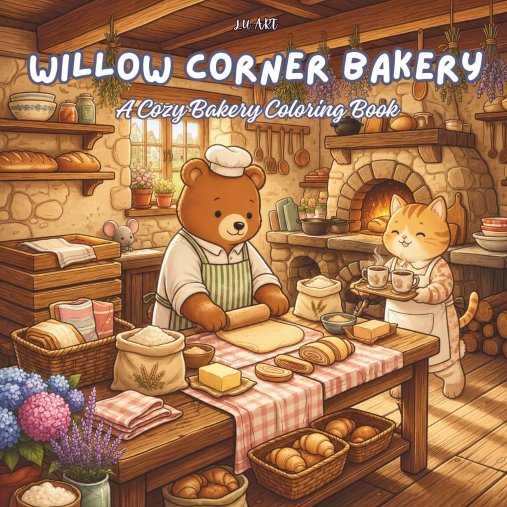 Willow Corner Bakery: A Cozy Bakery Coloring Book with Fresh Bread, Sweet Treats, Woodland Animals, and Cottage Scenes