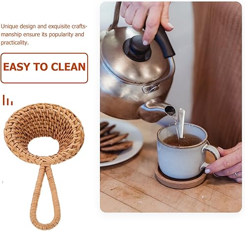 Miniatura 3 de Kichvoe Colador de té de ratán natural, hecho a mano, filtro de té de malla fina, infusor de té, accesorios de té de Kung Fu con asa para café,