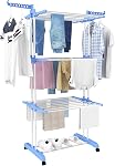 Séchoir à vêtements, séchoir à vêtements pliable à 4 niveaux, grands supports à vêtements en acier inoxydable avec 4 roulettes
