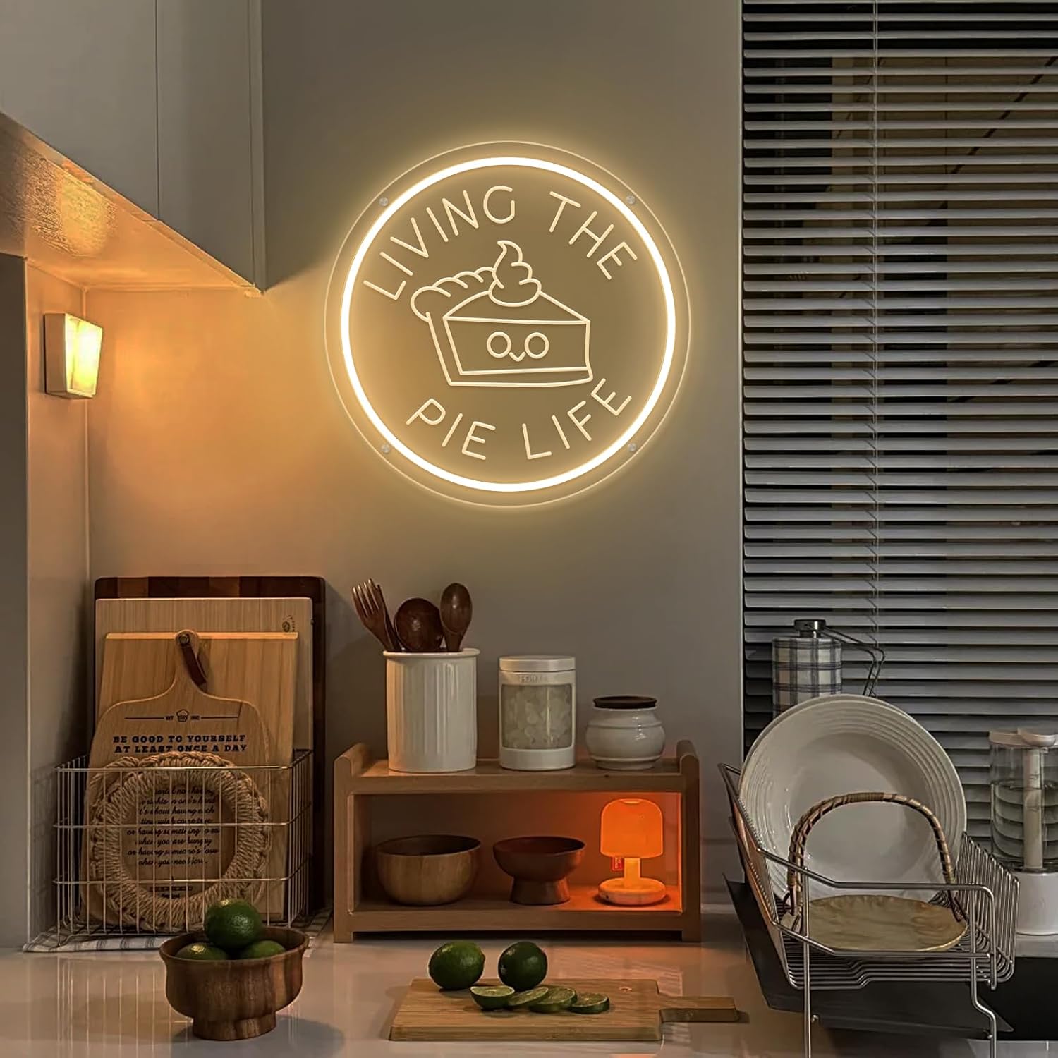 Living The Pie Life Neon Sign for Wall Decor Dimmable LED Neon Light Pie Cake Bread Light Up Signs for Coffee Bar Dessert Food Shop Restaurant Birthday Party Decoration