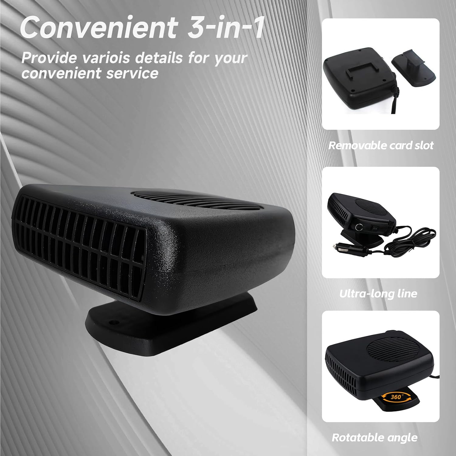 Portable 12v Heater, 200W Fast Heating Fan, Plug into Cigarette Lighter 360 Degree Rotation for Car Windshield, Defroster Defogger Car Heater